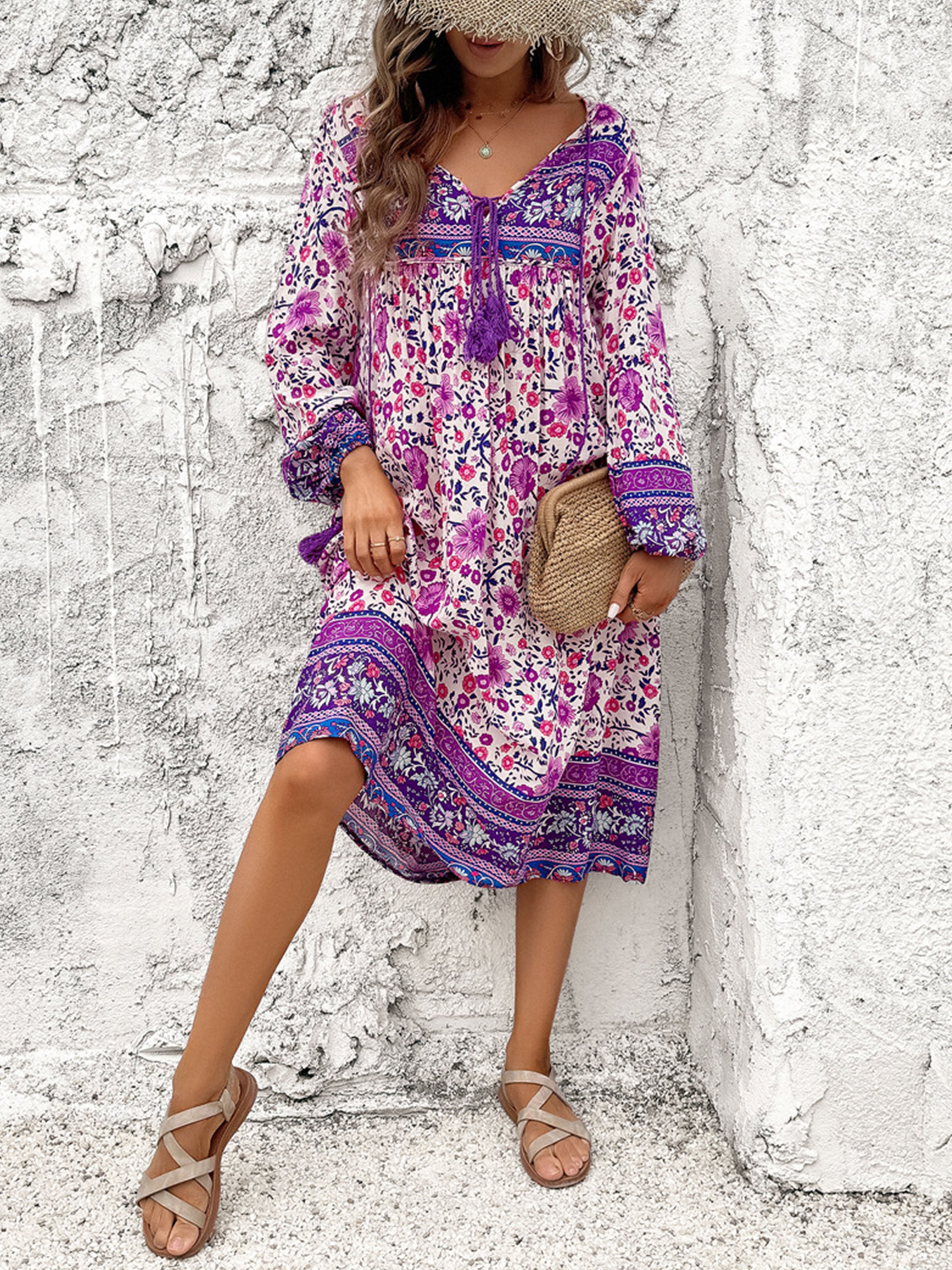 Robe Invitée de Mariage ORCHIDEE Robe bohème mariage invité Col V Manches longues