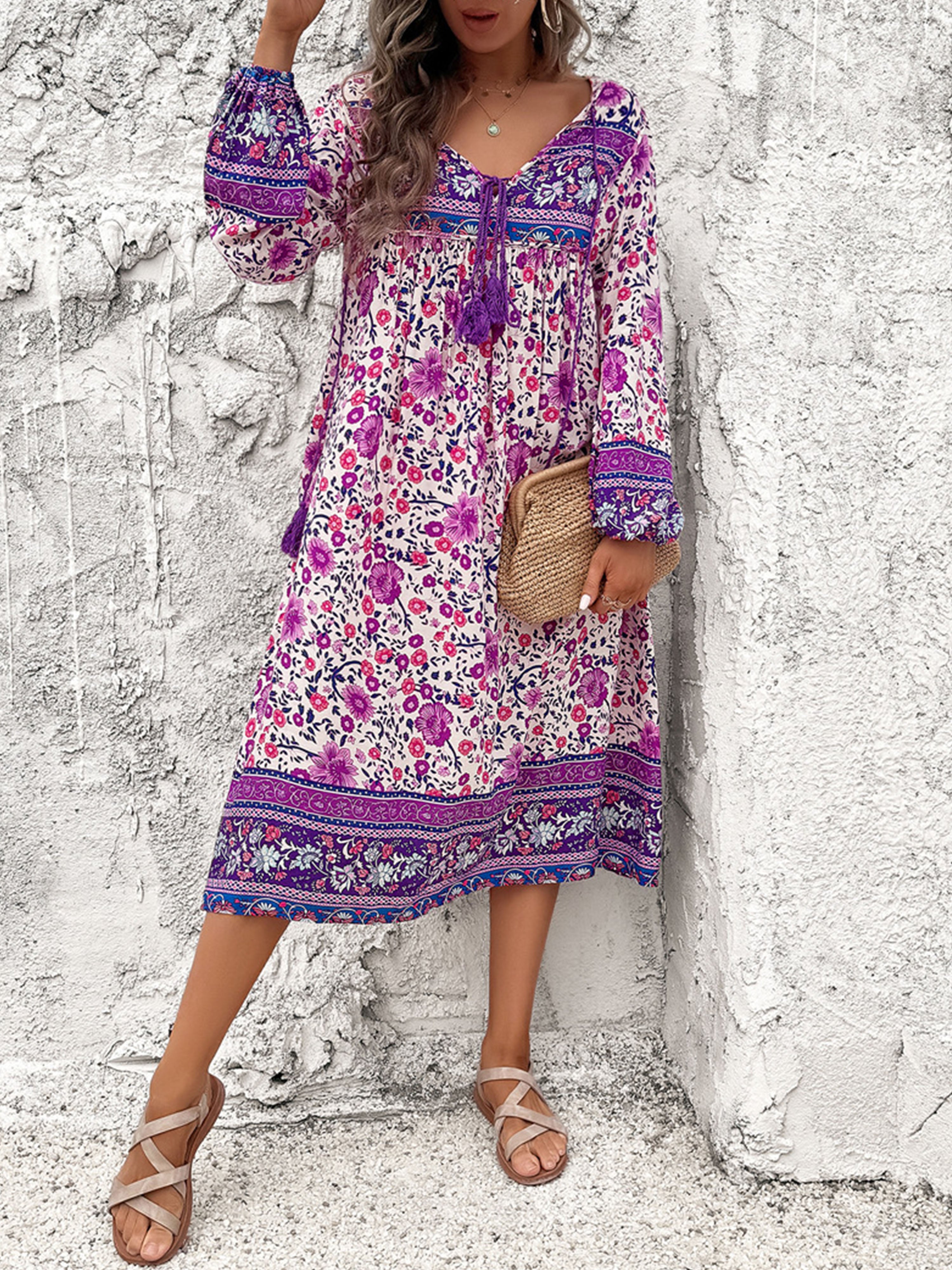 Robe Invitée de Mariage ORCHIDEE Robe bohème mariage invité Col V Manches longues