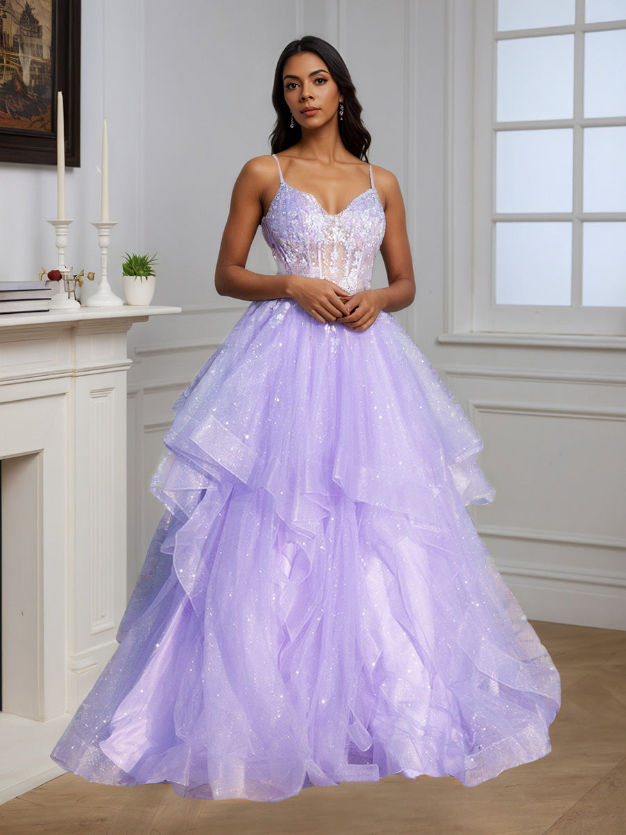 Cicinia Robe de Soirée LILAS Princesse Longue en Tulle A-Line Longueur Sol