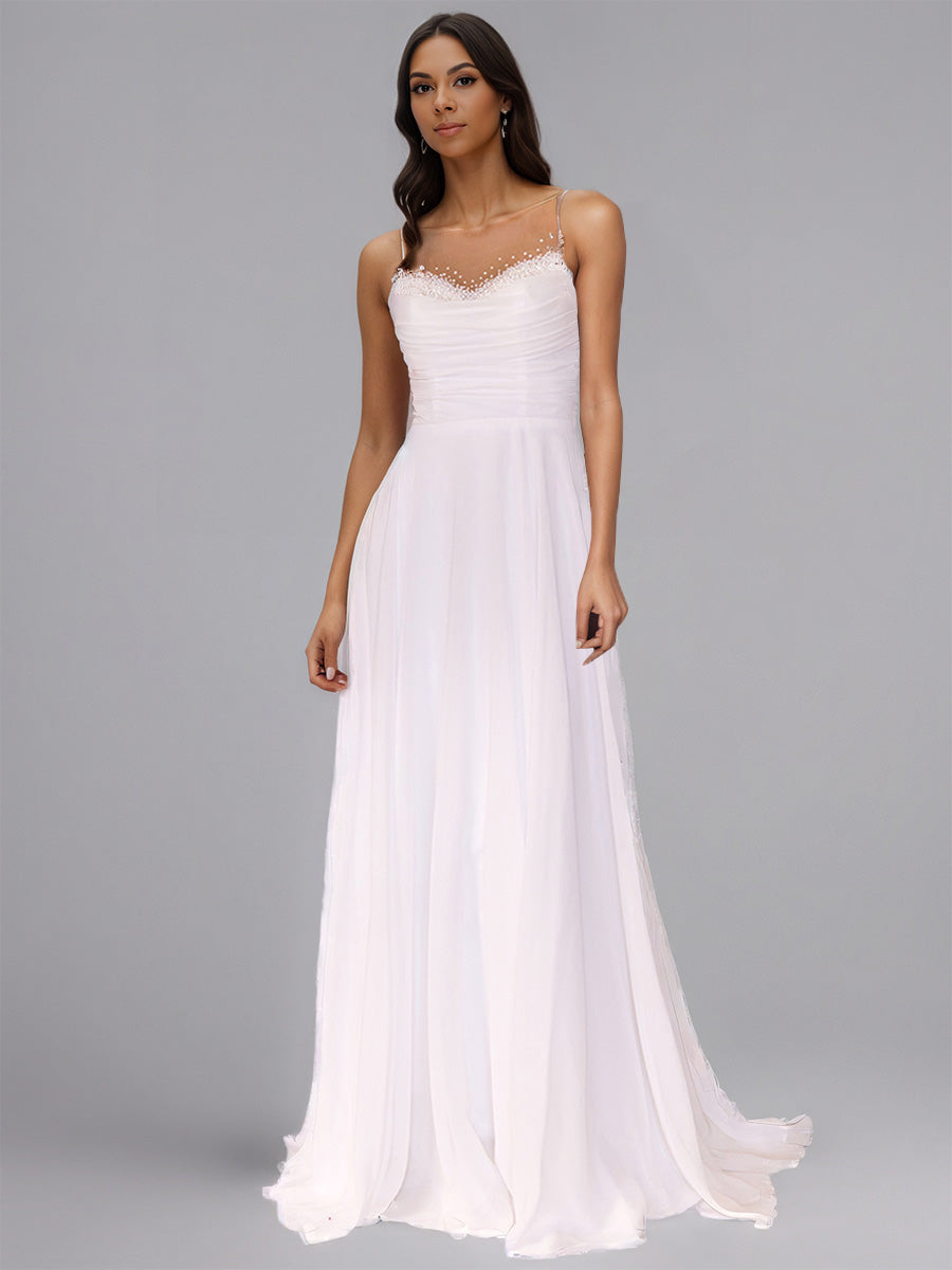 Cicinia Robe de Mariée sans Manches Décolleté Cœur à Plis Longueur Sol Minimaliste