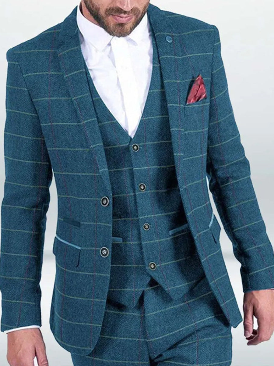 Costume Homme 3 Pièces en BLEU_MARINE Nouvelle Collection Tweed à Motifs Chevron et Carreaux Coupe Slim Affaires & Cérémonie