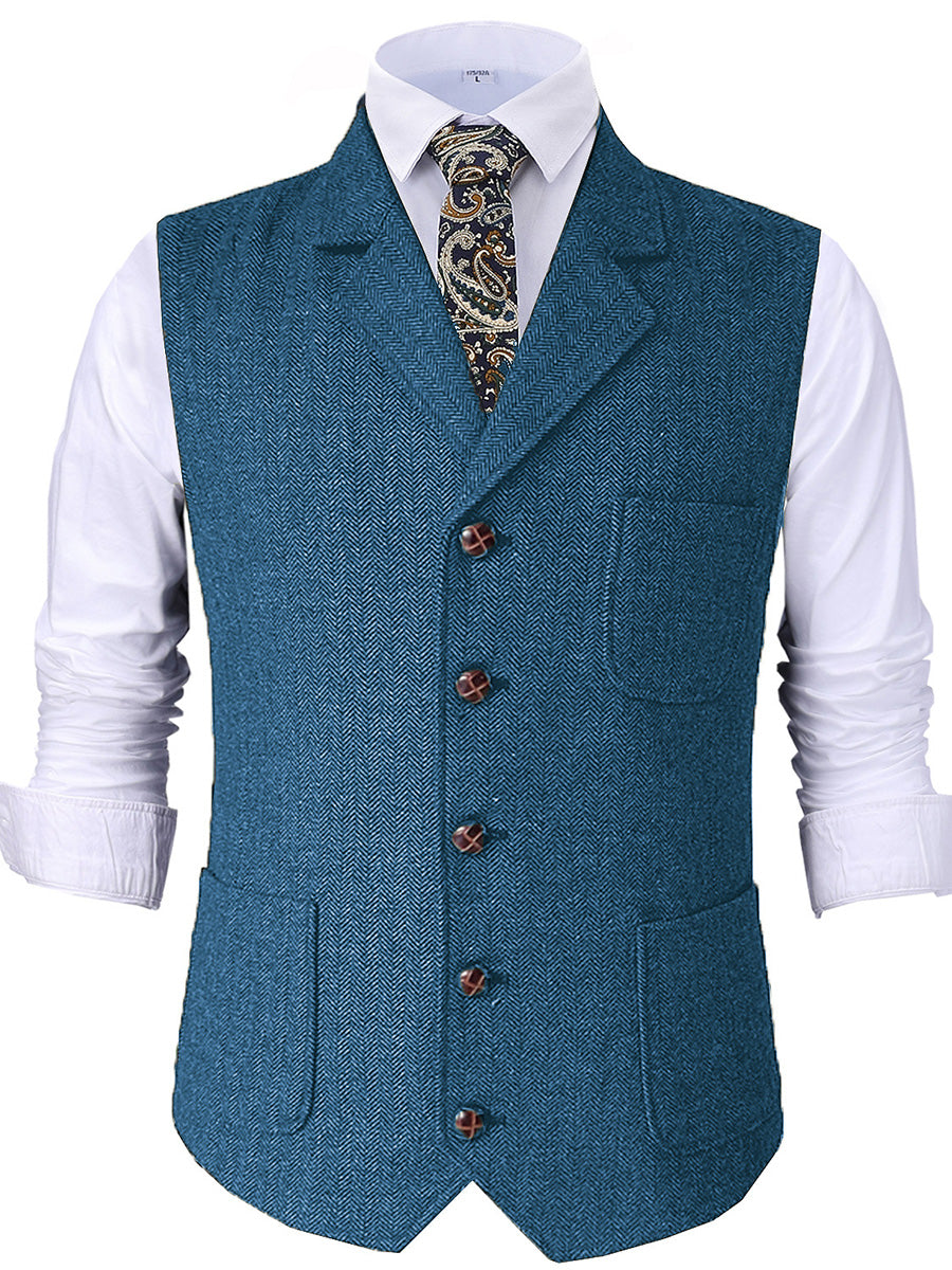 Gilet de Cérémonie Élégant en BLEU à Revers Cranaillé Tenue Raffinée pour le Marié