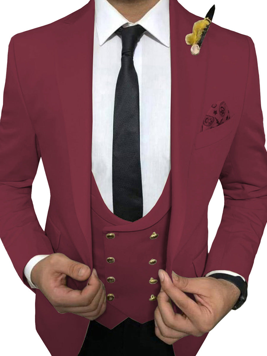 Costume Homme 3 Pièces en BORDEAUX pour Marié Tenue de Cérémonie Élégante