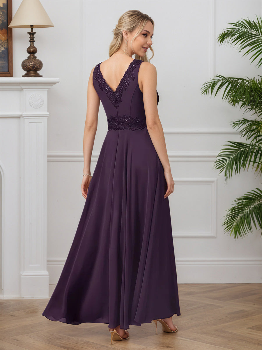 Cicinia Prune Robe avec Veste pour Mère de la Mariée Longue en Mousseline et Dentelle A-Line Décolleté en V 2 Pièces