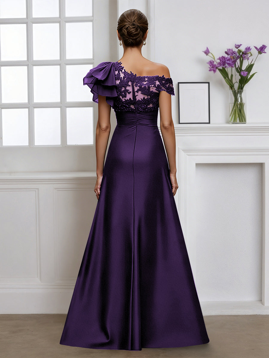 Cicinia Raisin Robe pour Mère de la Mariée Longue A-Line Une Épaule Longueur Sol