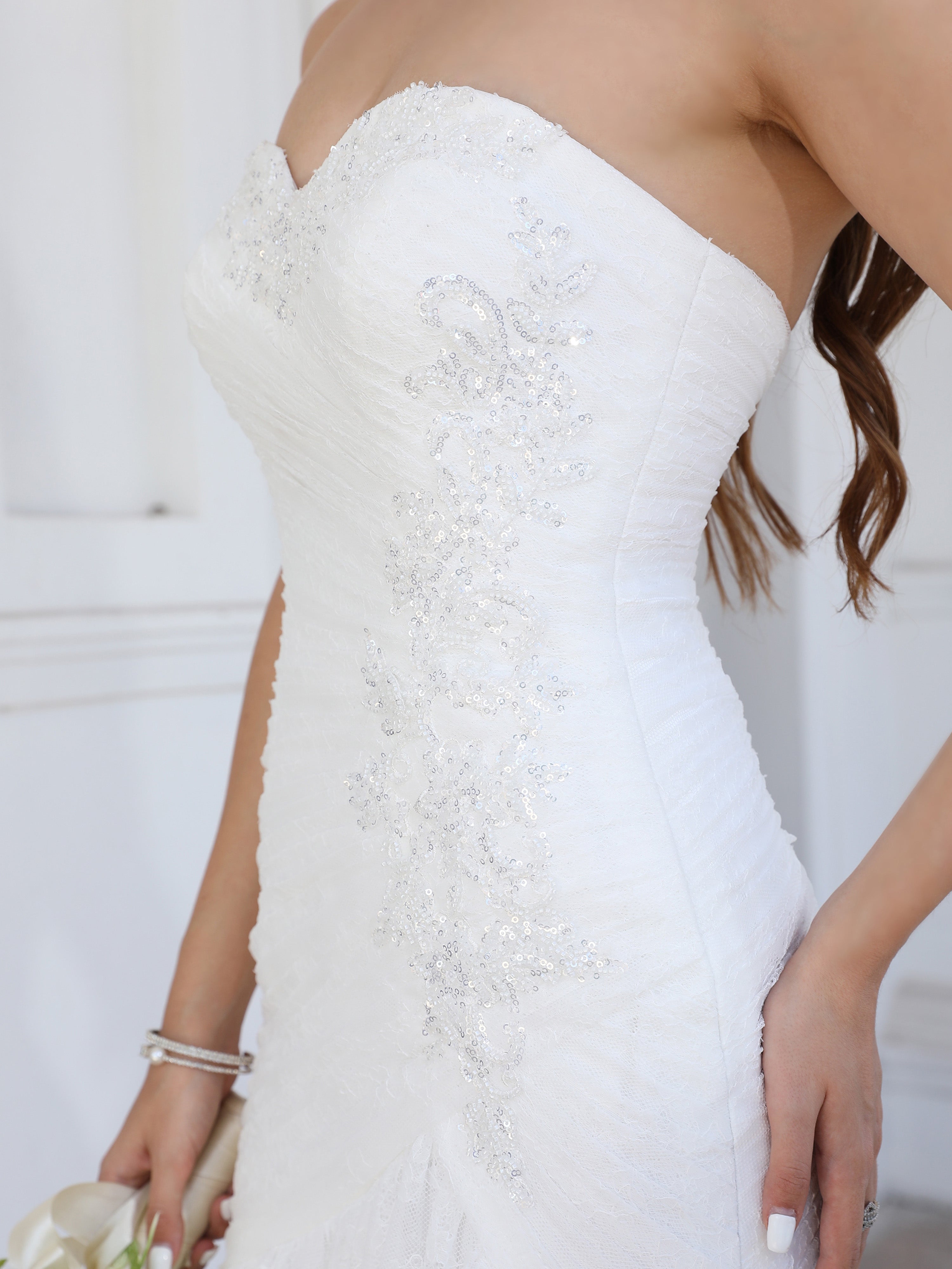 Cache Cœur Dentelle&Tulle Robe de Mariage Trompette/Sirène avec Traîne de balayage / pinceau