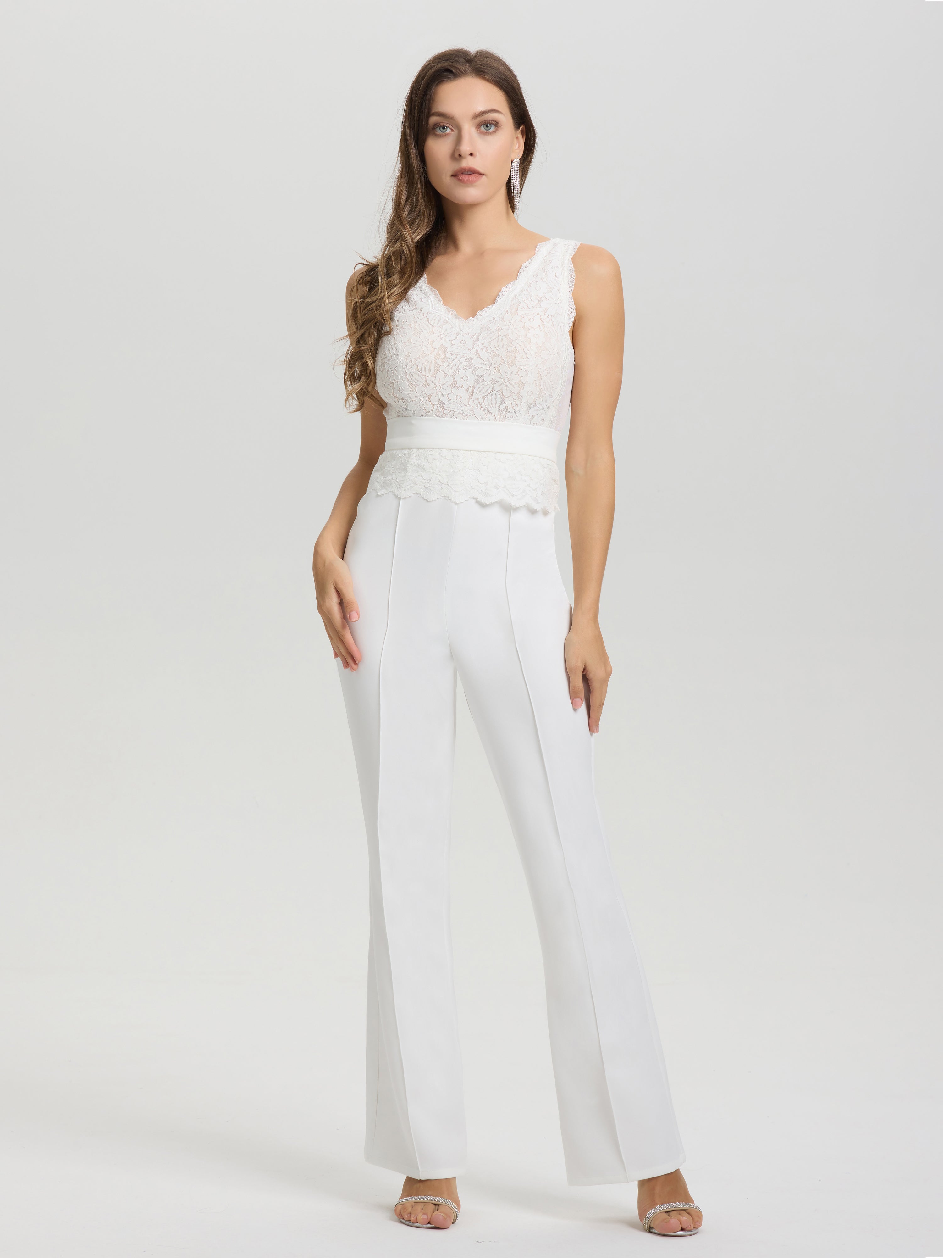 Doux Col V Sans Manches Robe de Mariée Pantalon