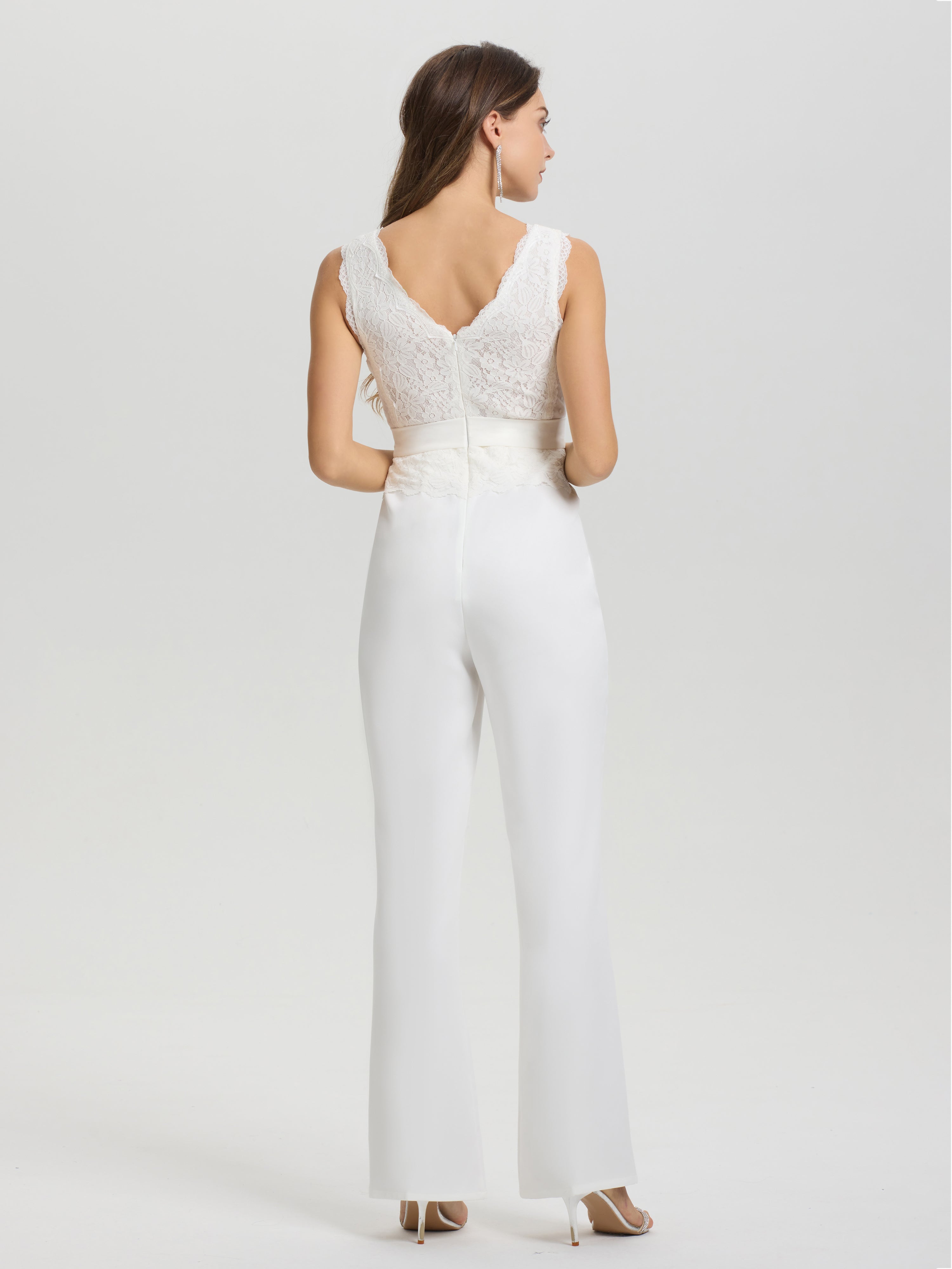 Doux Col V Sans Manches Robe de Mariée Pantalon
