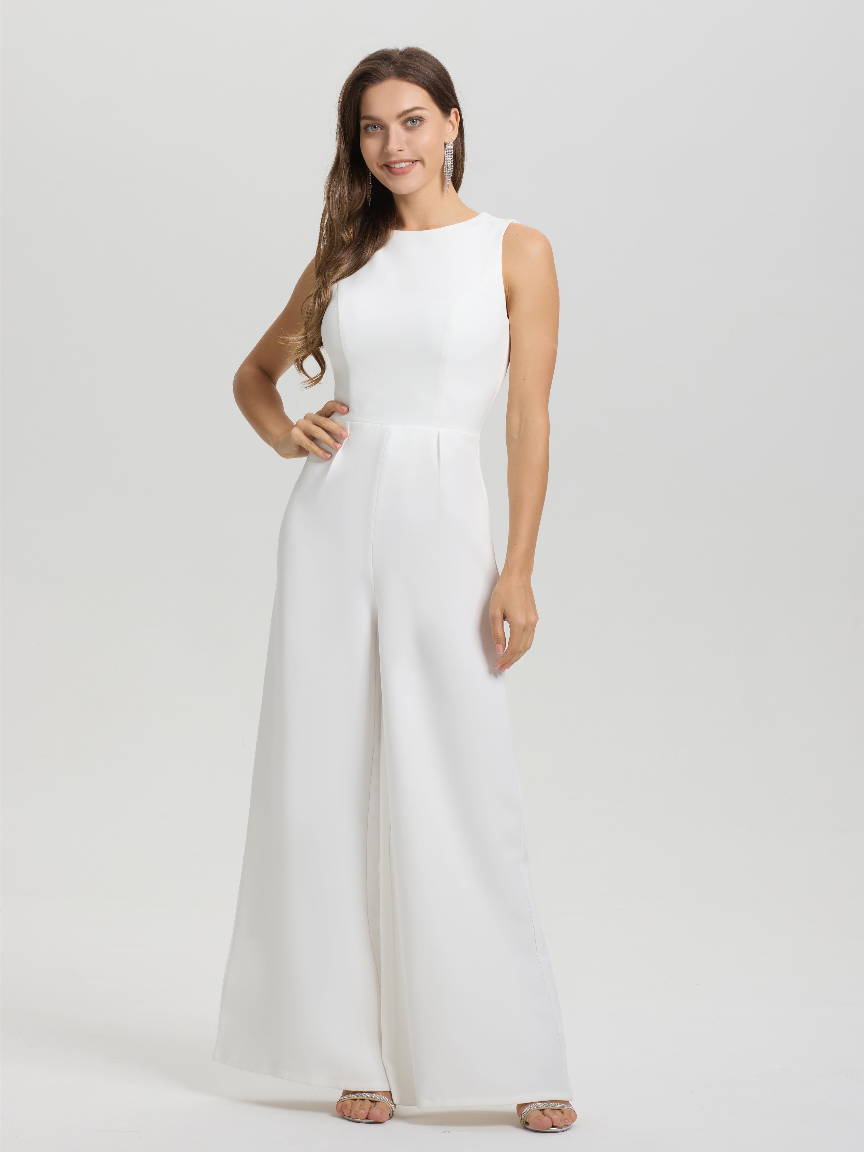 Col Bateau Dos ouvert Sans Manches Robe de mariée pantalon