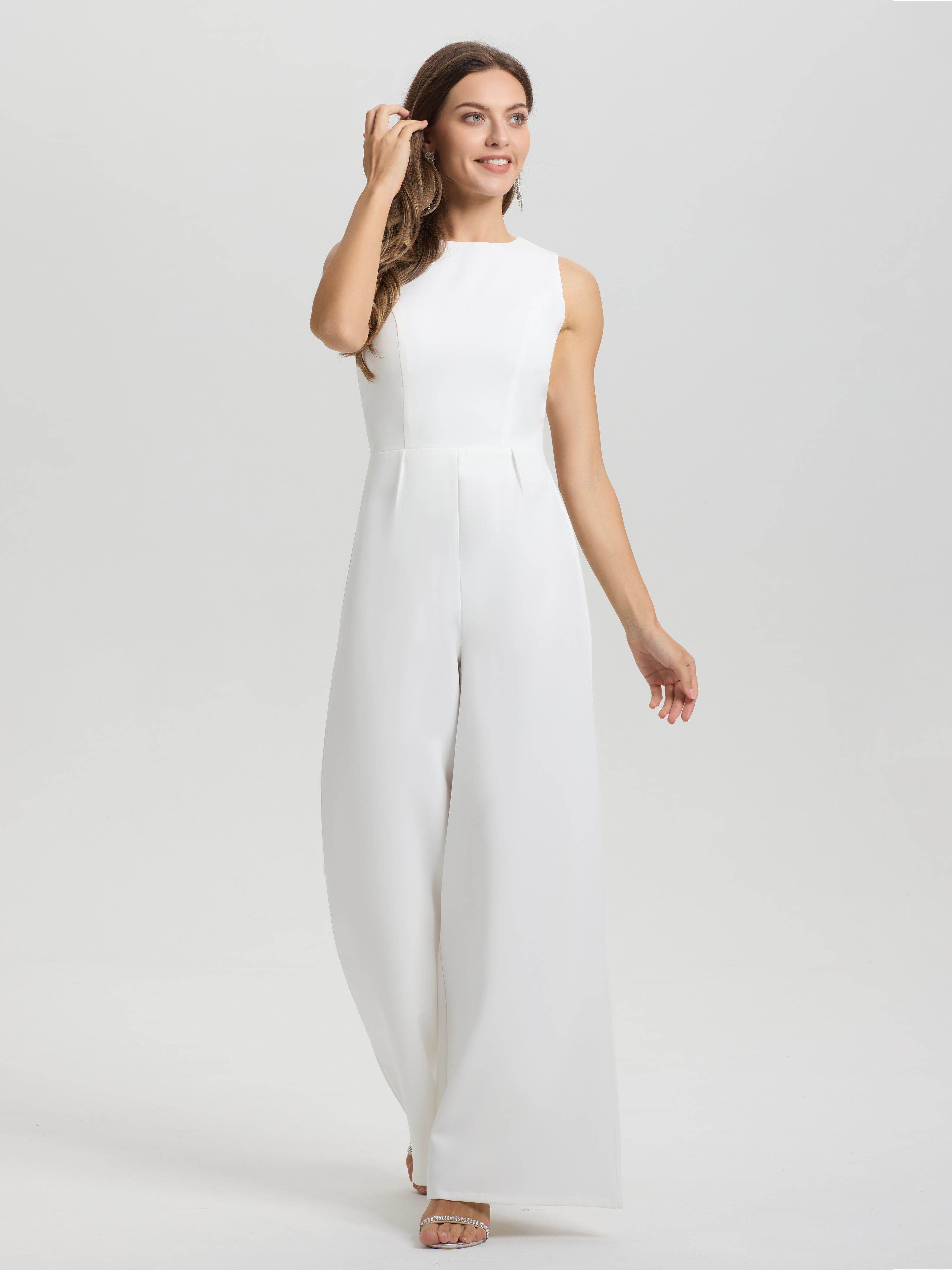Col Bateau Dos ouvert Sans Manches Robe de mariée pantalon