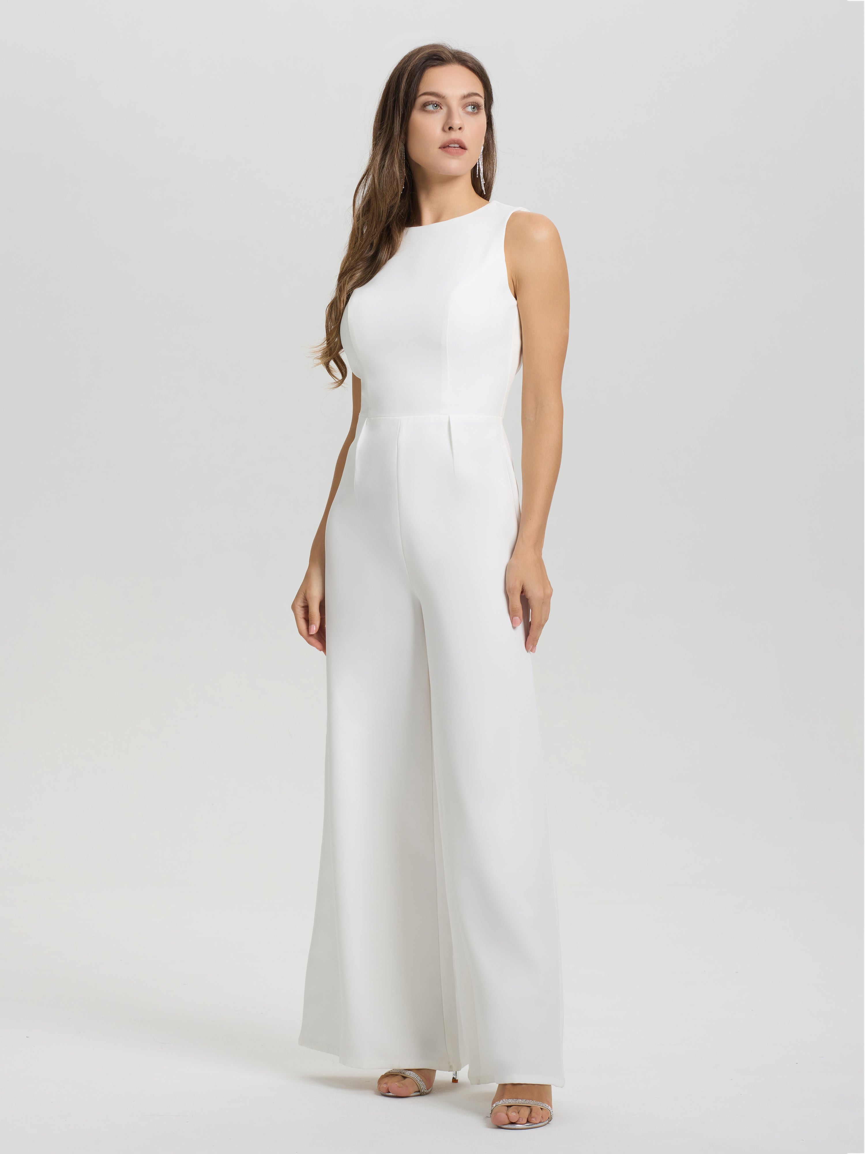 Col Bateau Dos ouvert Sans Manches Robe de mariée pantalon