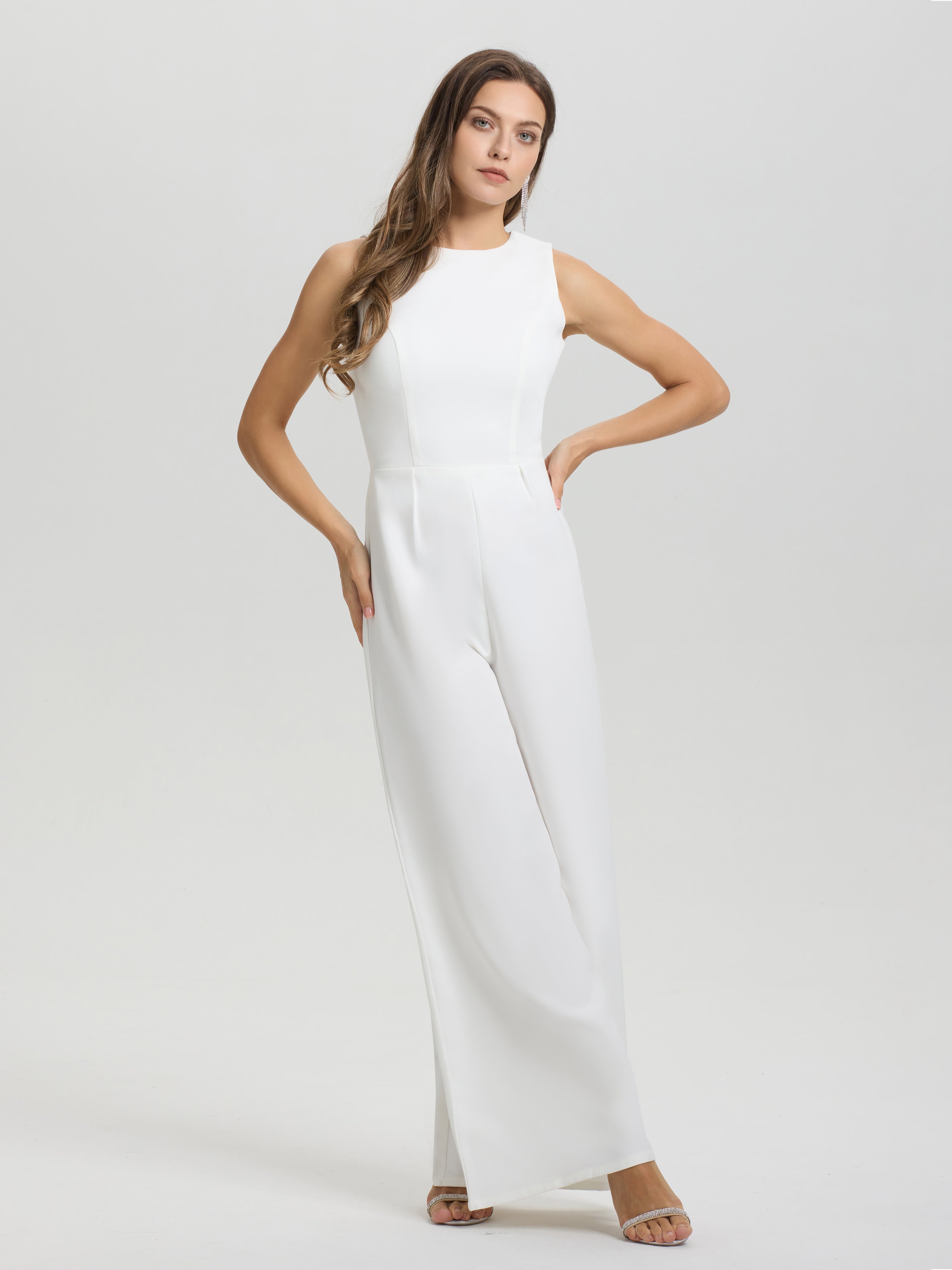 Col Bateau Dos ouvert Sans Manches Robe de mariée pantalon