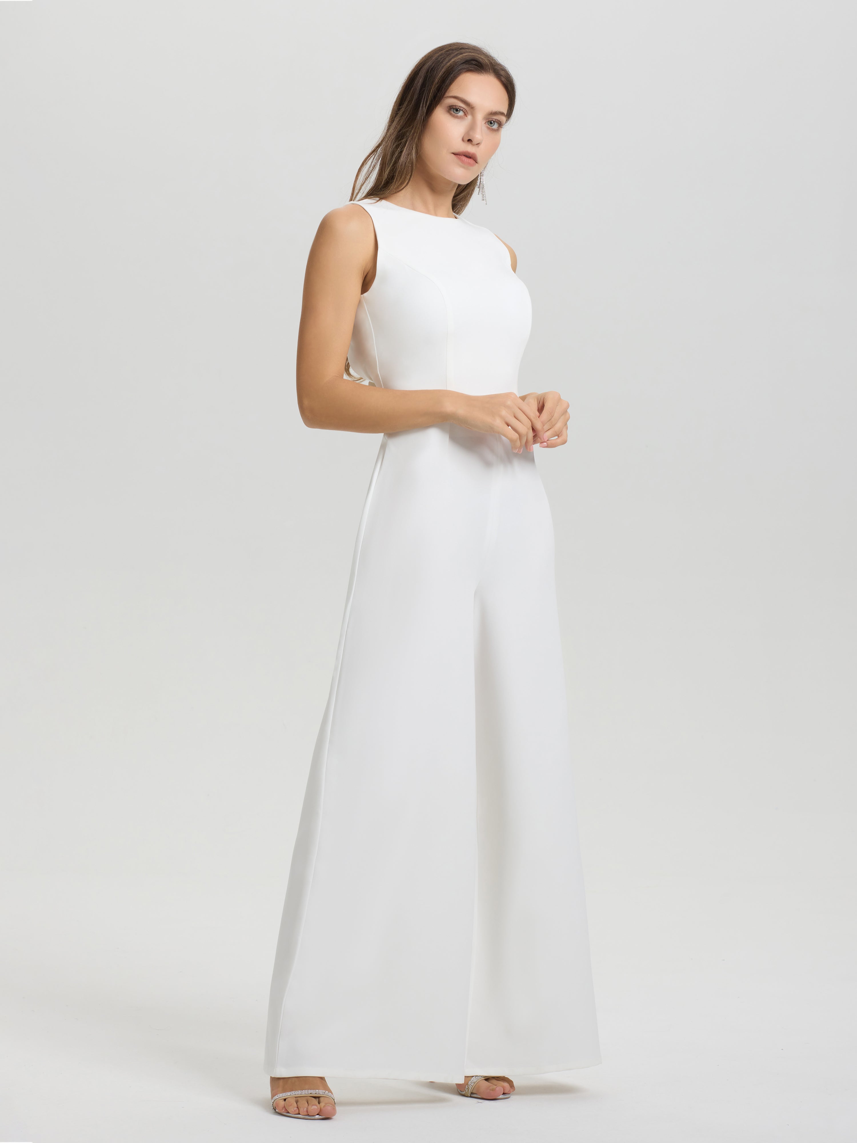 Col Bateau Dos ouvert Sans Manches Robe de mariée pantalon