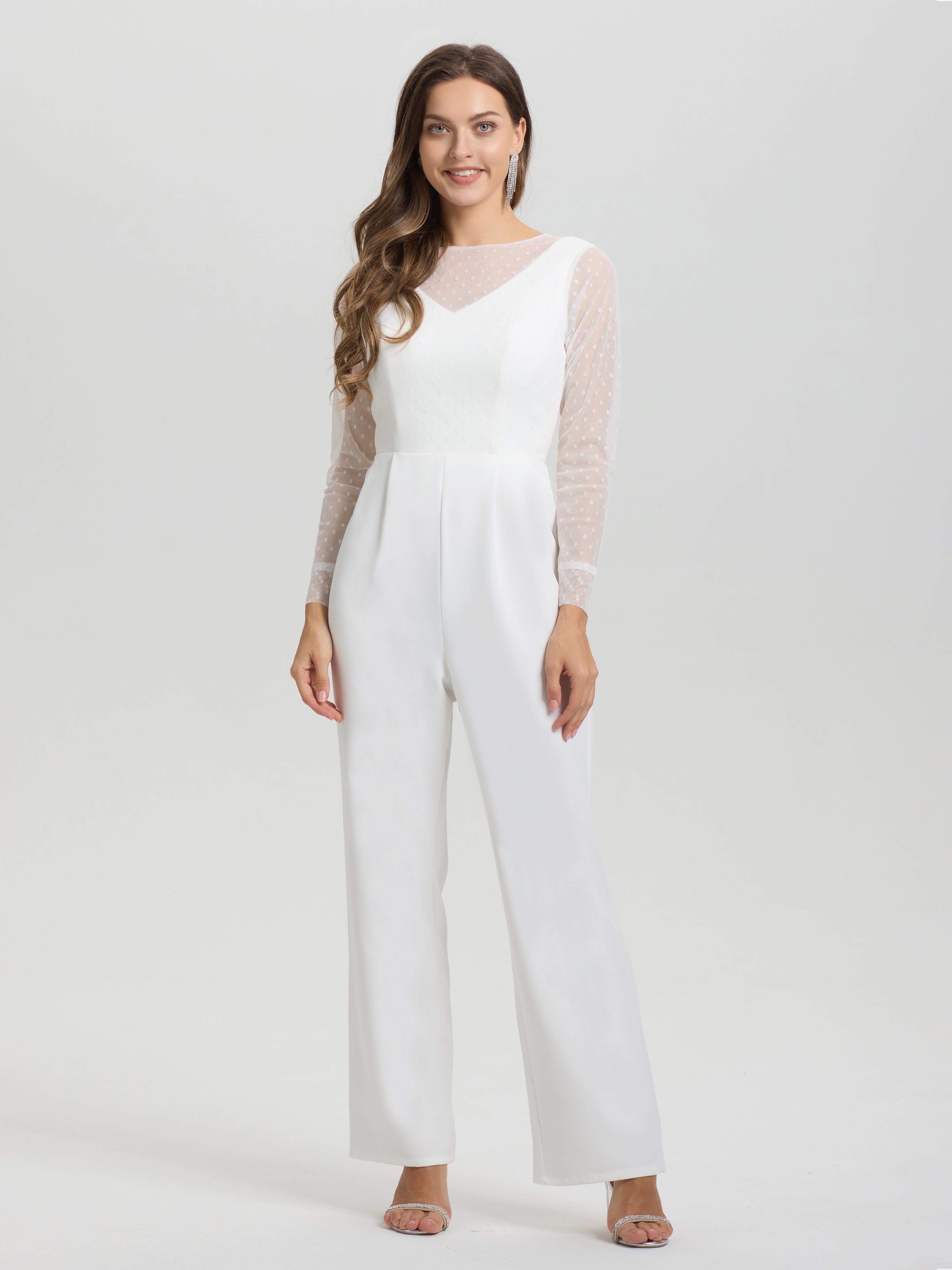 Col V Manches Longues Robe de Mariée Pantalon