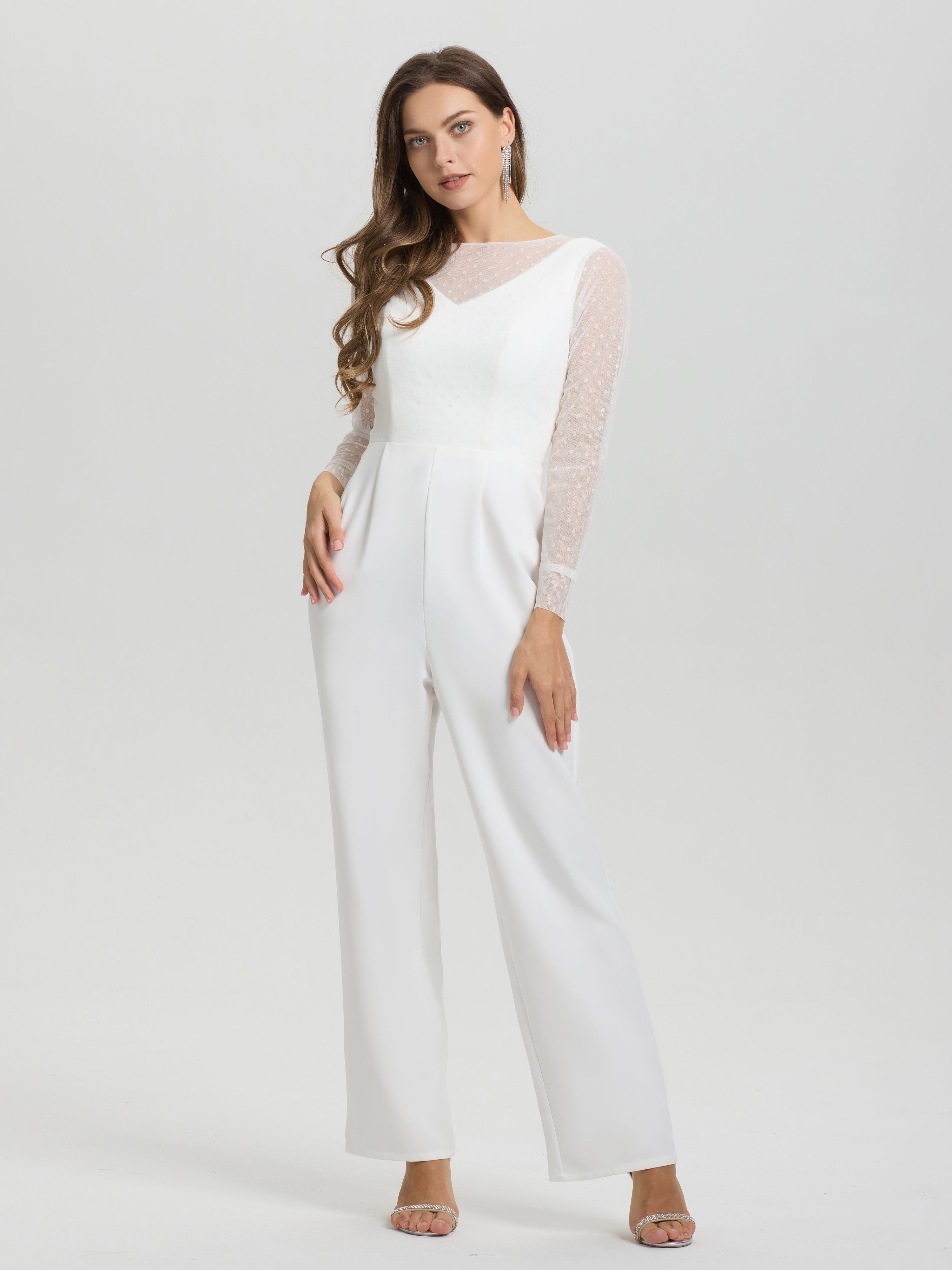Col V Manches Longues Robe de Mariée Pantalon