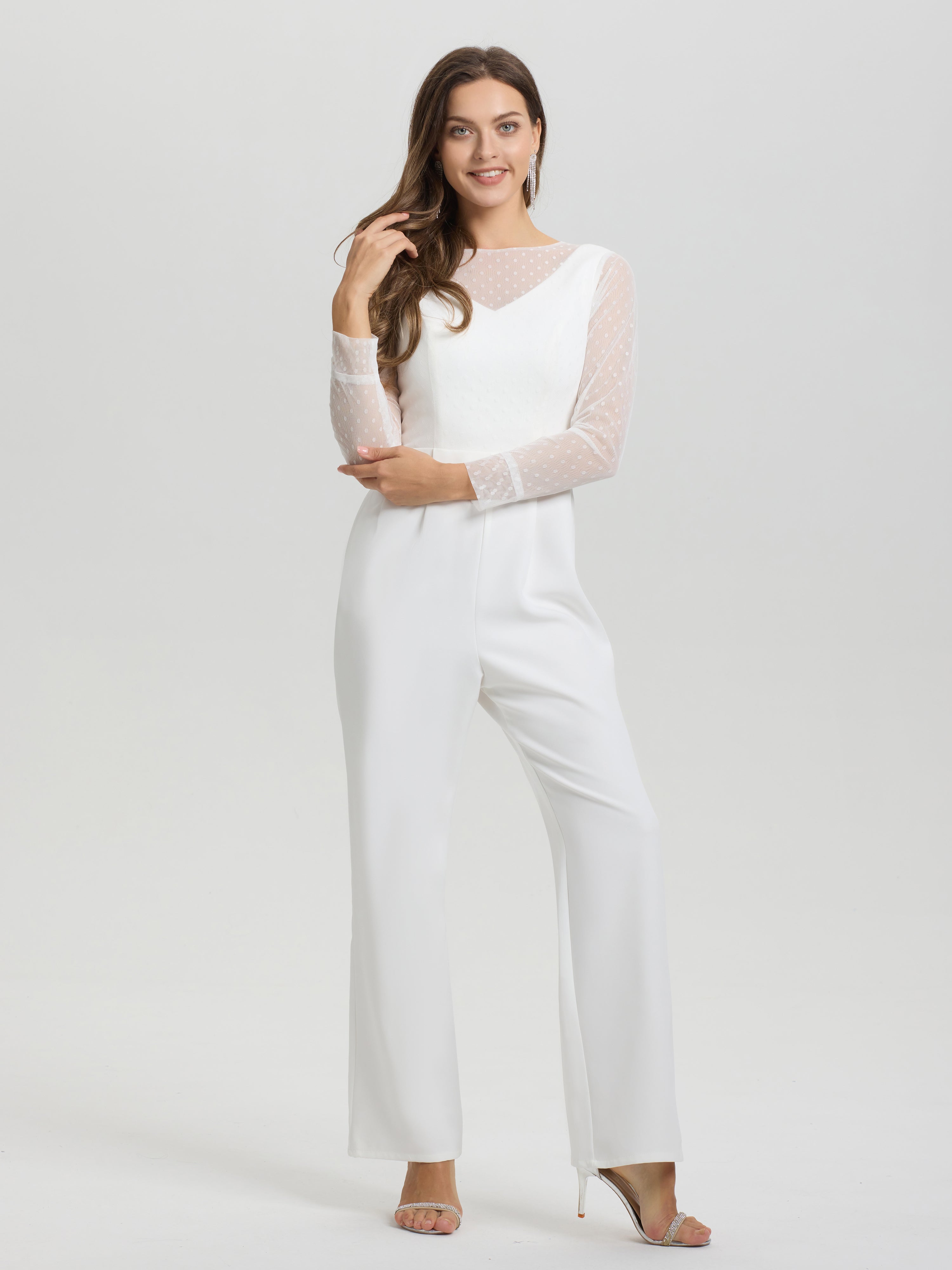 Col V Manches Longues Robe de Mariée Pantalon