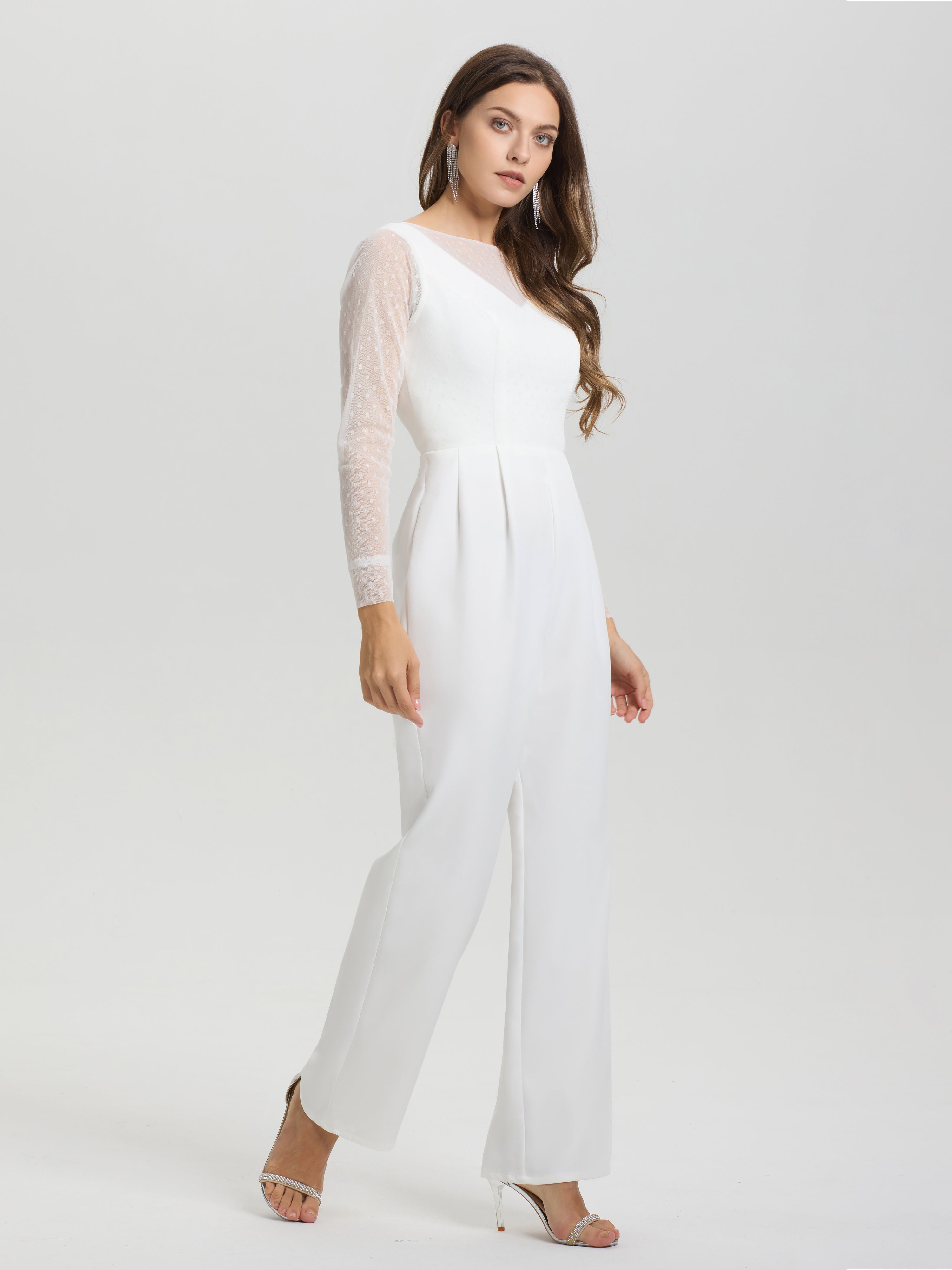 Col V Manches Longues Robe de Mariée Pantalon