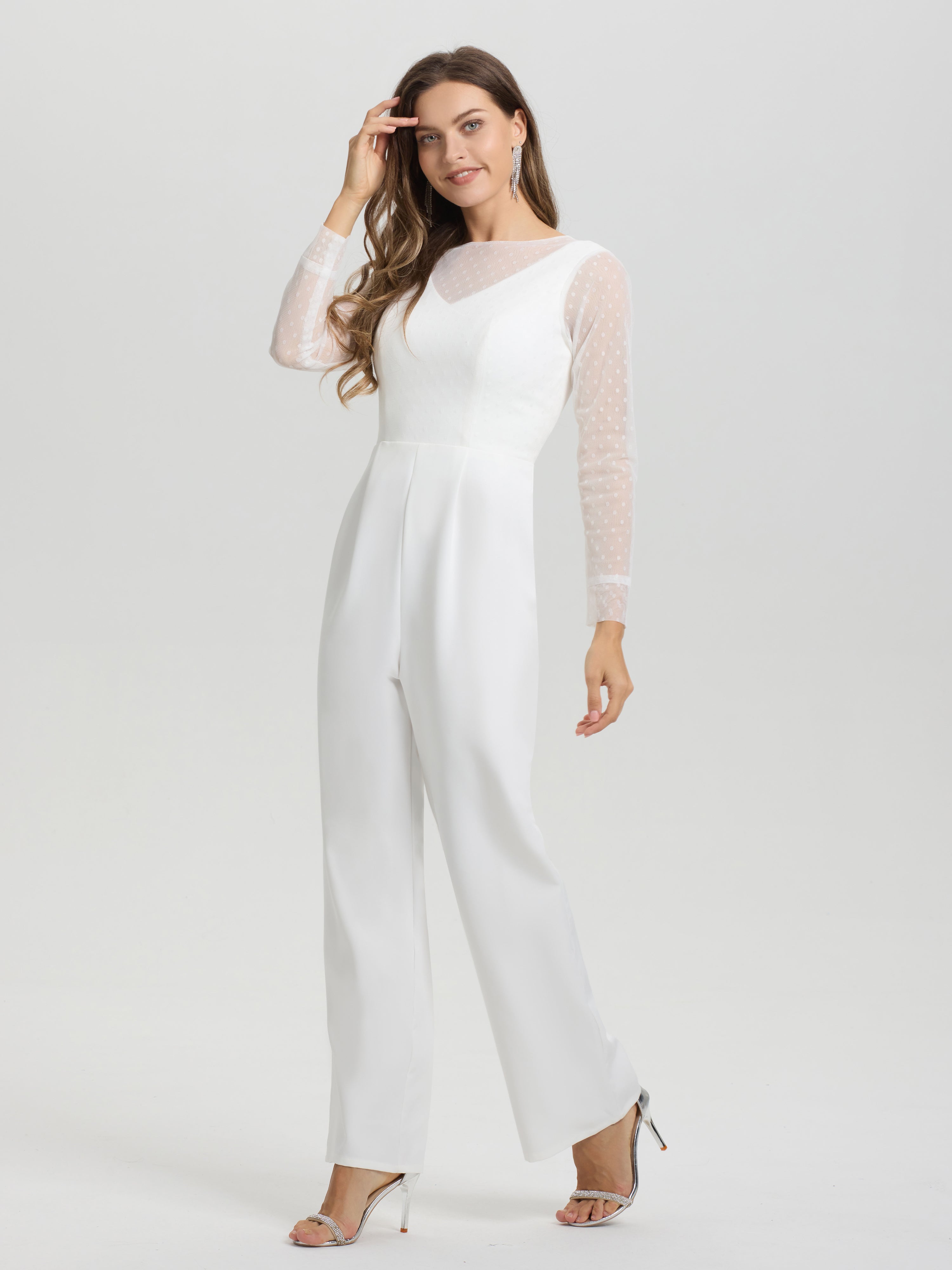 Col V Manches Longues Robe de Mariée Pantalon