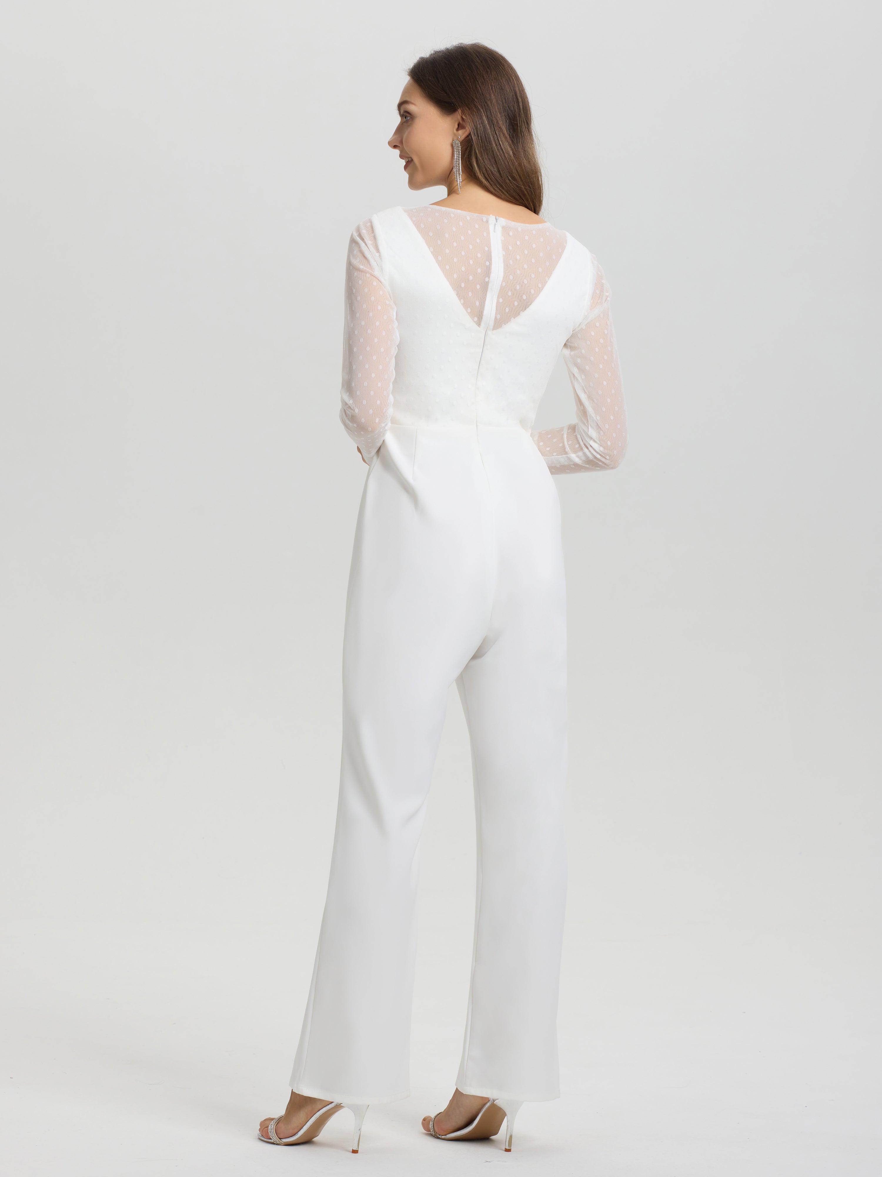 Col V Manches Longues Robe de Mariée Pantalon