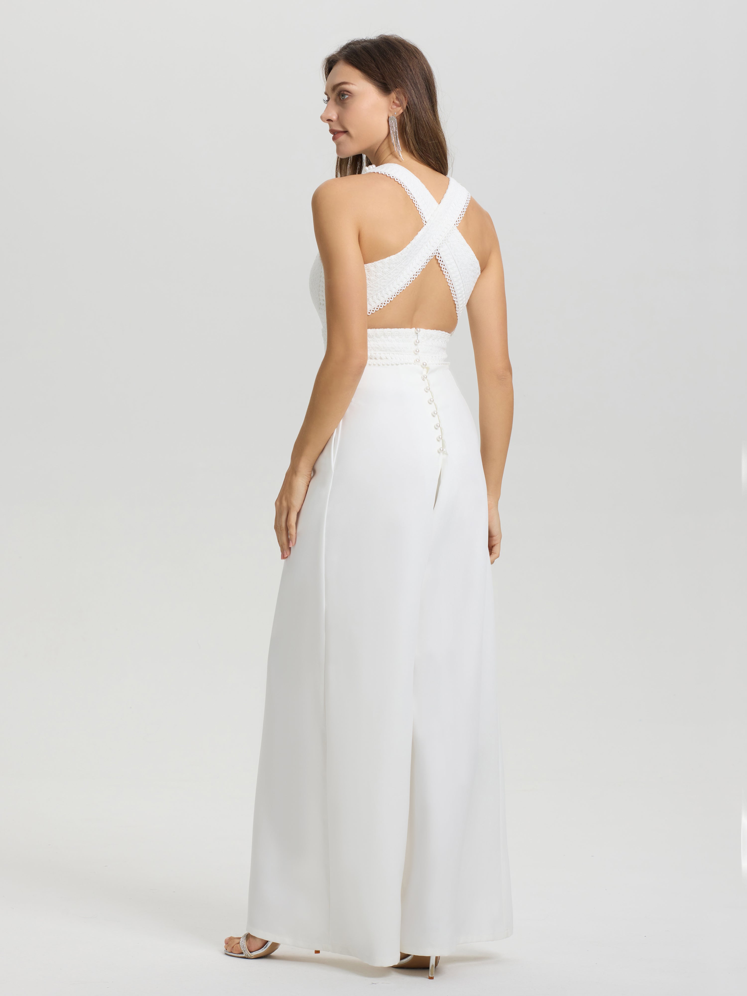 Col Bateau Sans Manches Robe de Mariée Pantalon