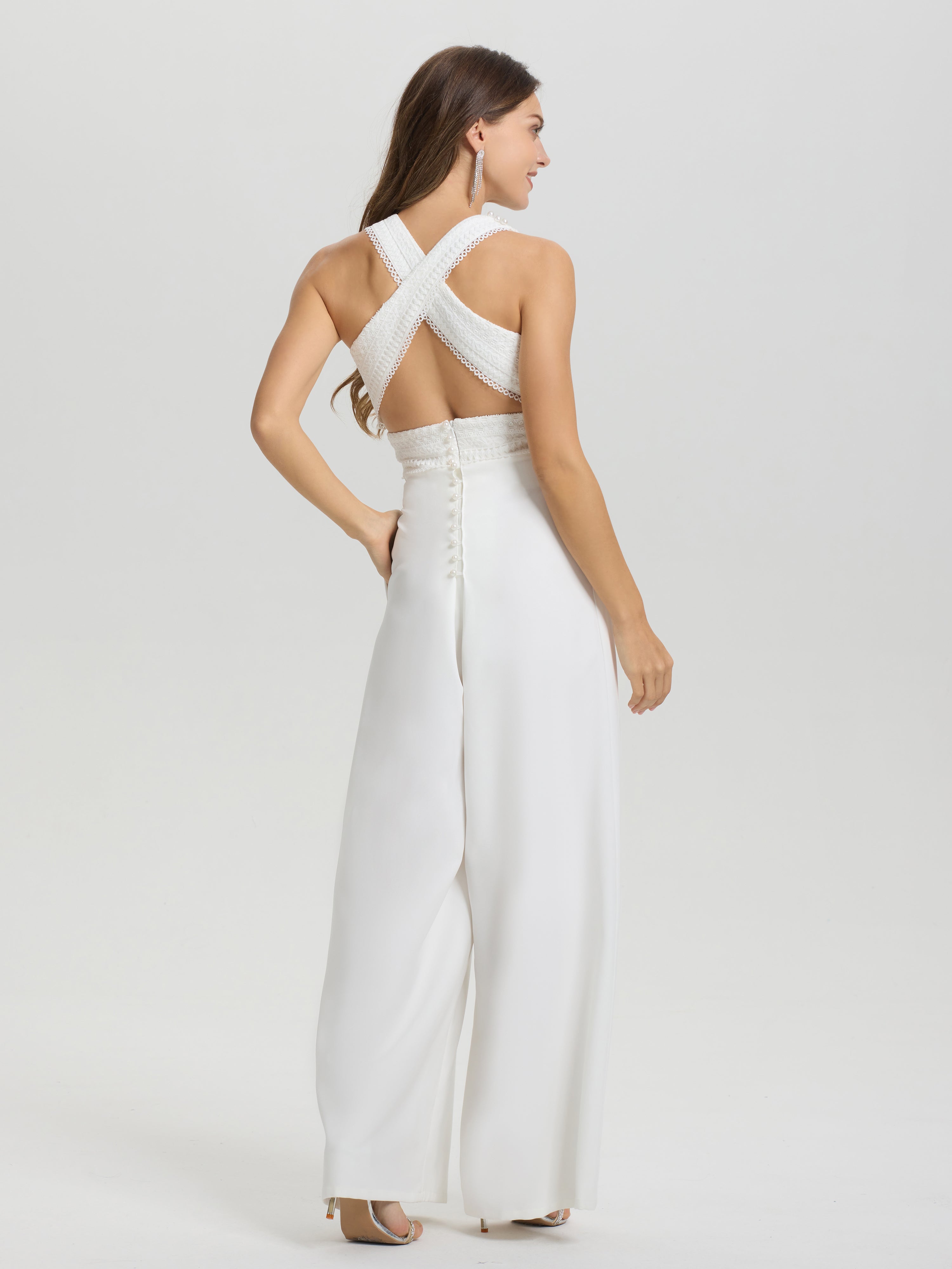 Col Bateau Sans Manches Robe de Mariée Pantalon