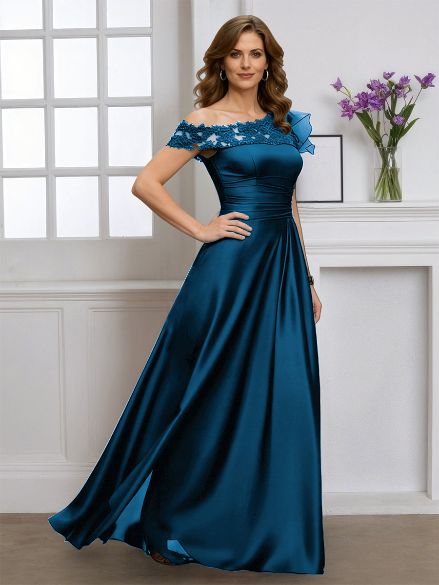 Cicinia Robe pour Mère de la Mariée BLEU ENCRE Longue A-Line Une Épaule Longueur Sol