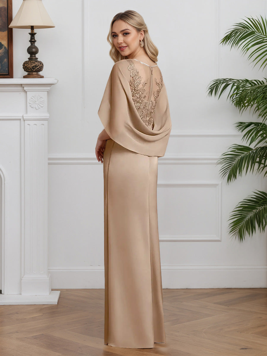 Cicinia Taupe Robe pour Mère de la Mariée Longue en Mousseline et Dentelle Fourreau Fente