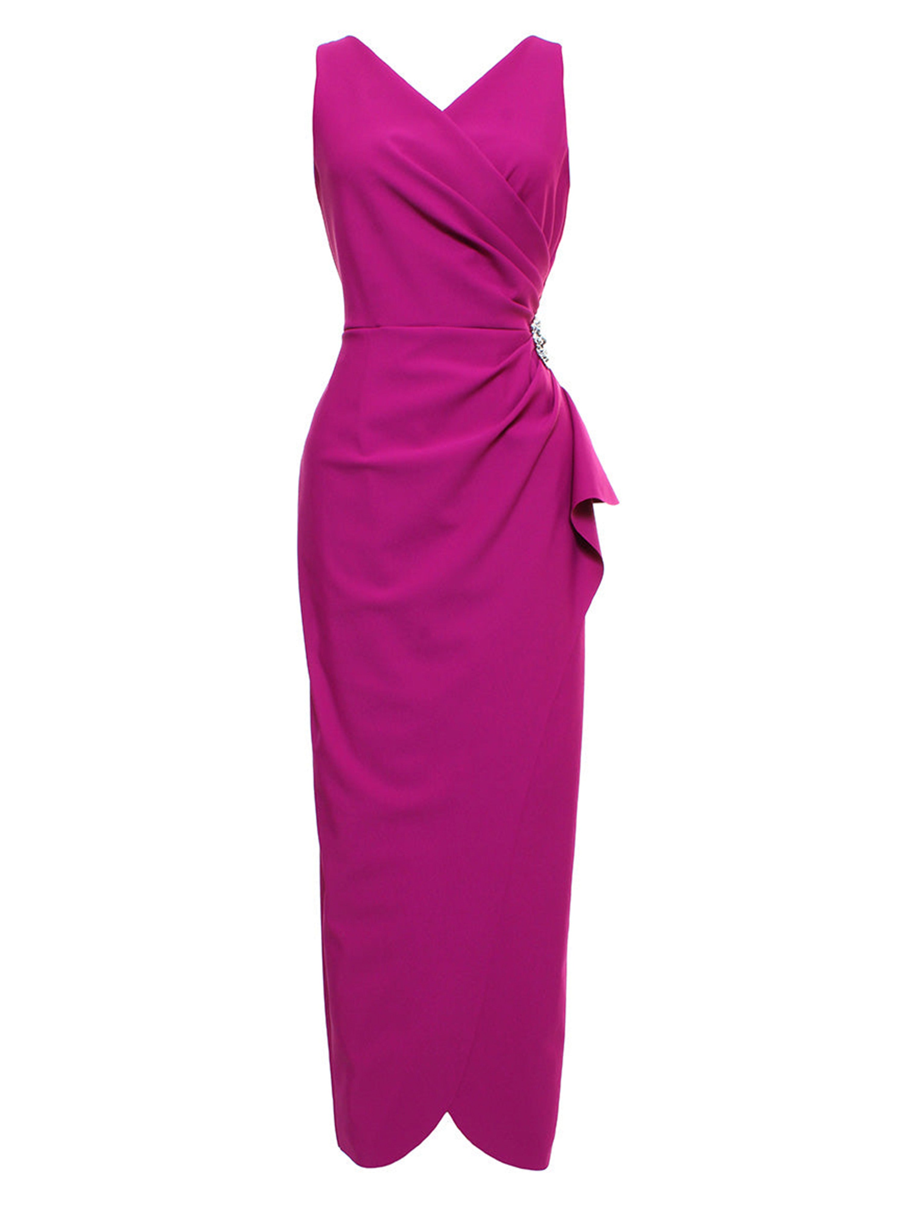 Robe Mère de la Mariée FUCHSIA Fourreau/Colonne Col V Sans Manches