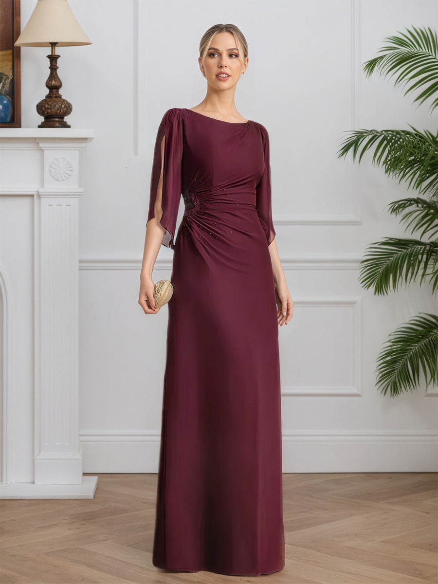 Cicinia Mûre Robe pour Mère de la Mariée Longue en Mousseline A-Line Perlé Longueur Sol Manches Fendues
