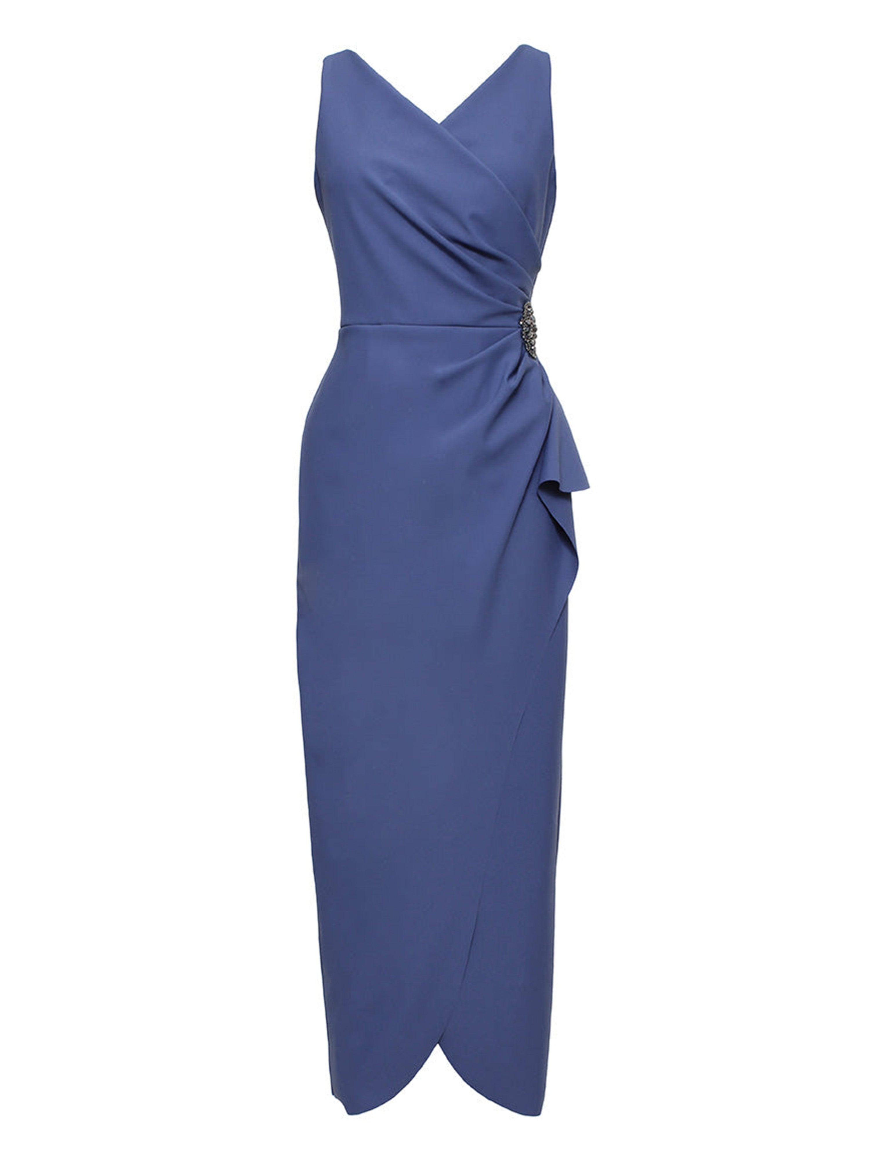 Robe Mère de la Mariée BLEU_DE_SCHISTE Fourreau/Colonne Col V Sans Manches