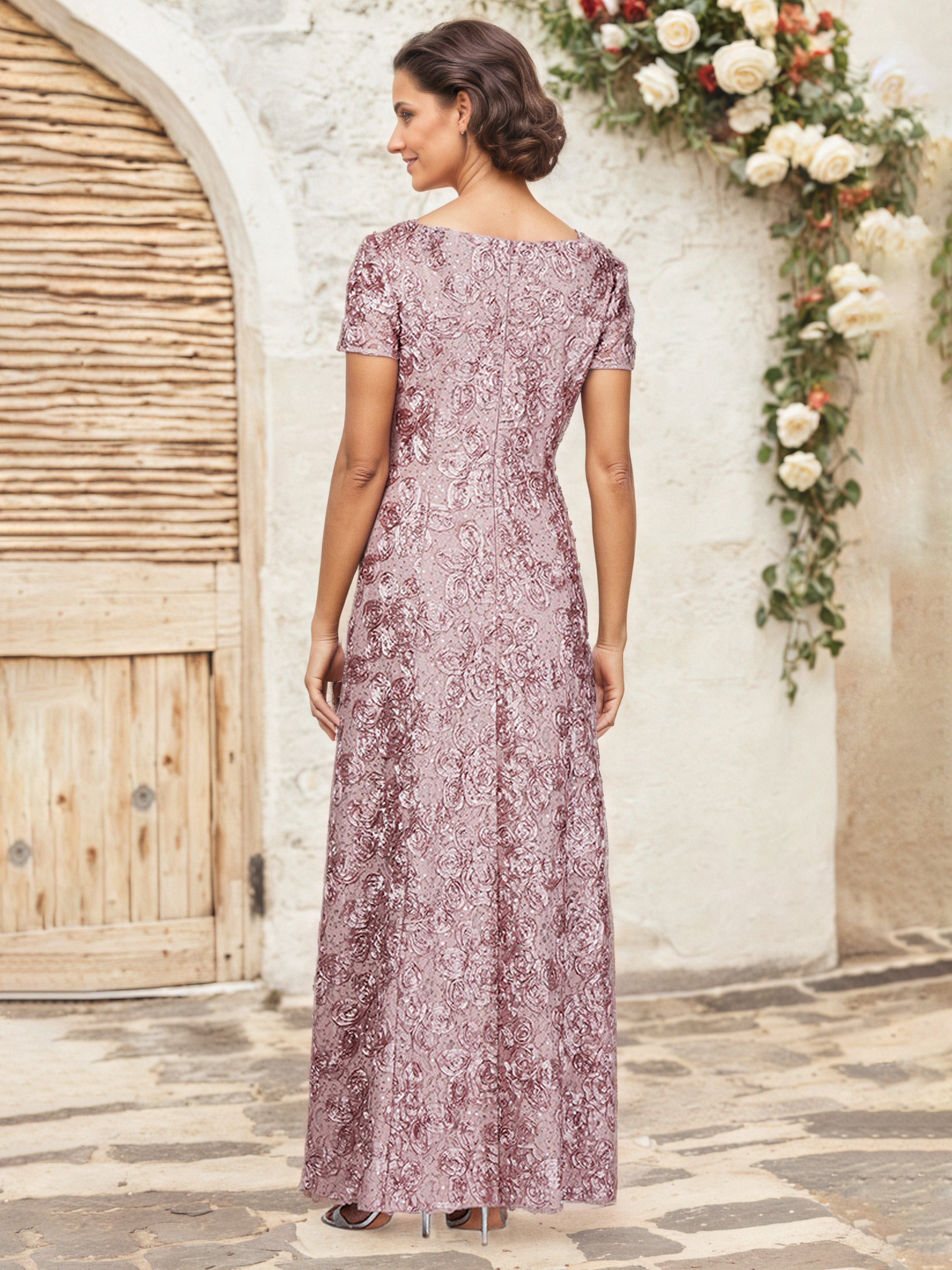 Robe Cérémonie Mariage Mère Du Marié ROSE POUDRE Paillettes Florales Fourreau/Colonne Robe Mère de la Mariée