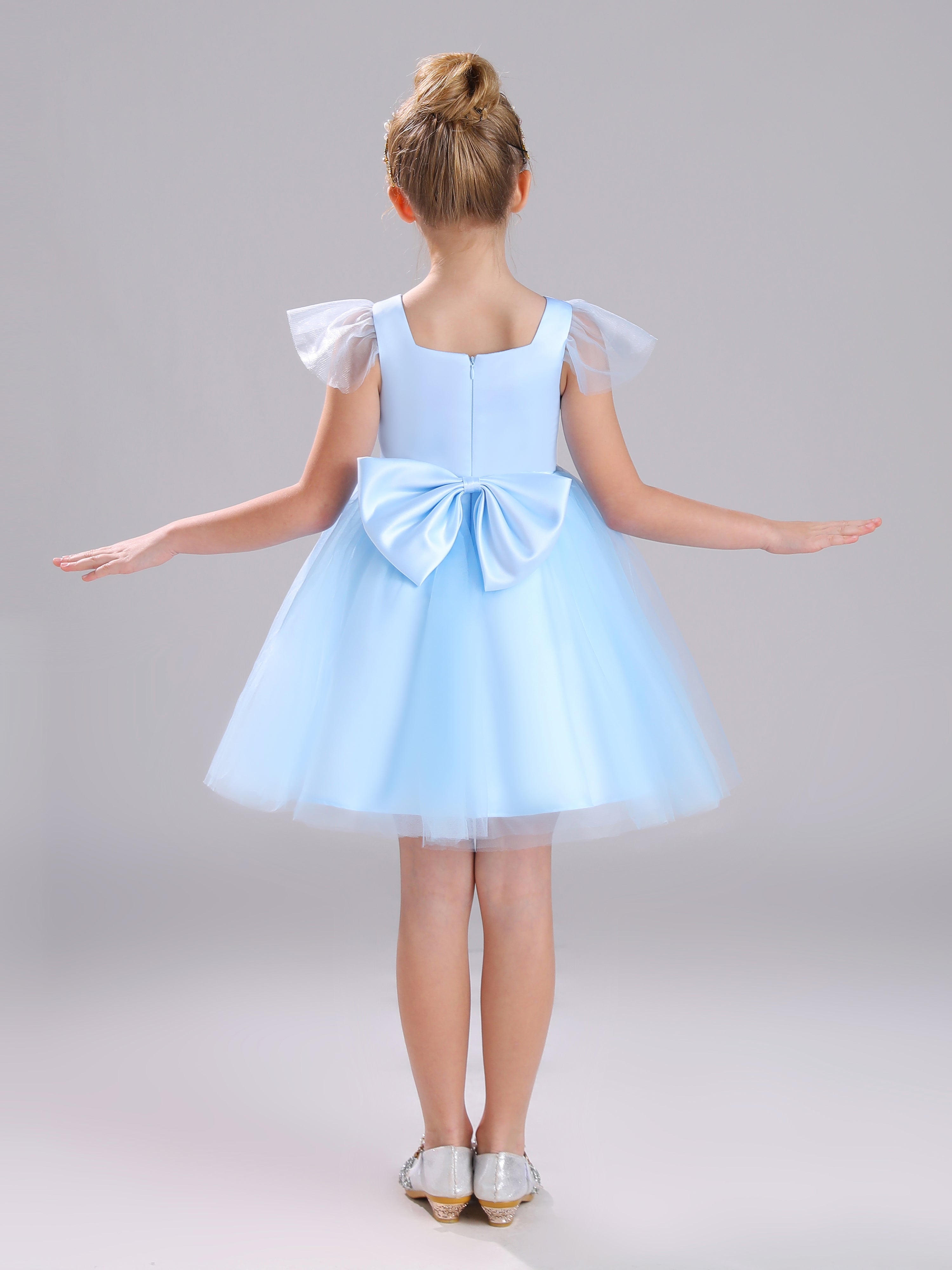 Col Carré Satin&Tulle Courte Robe Fille