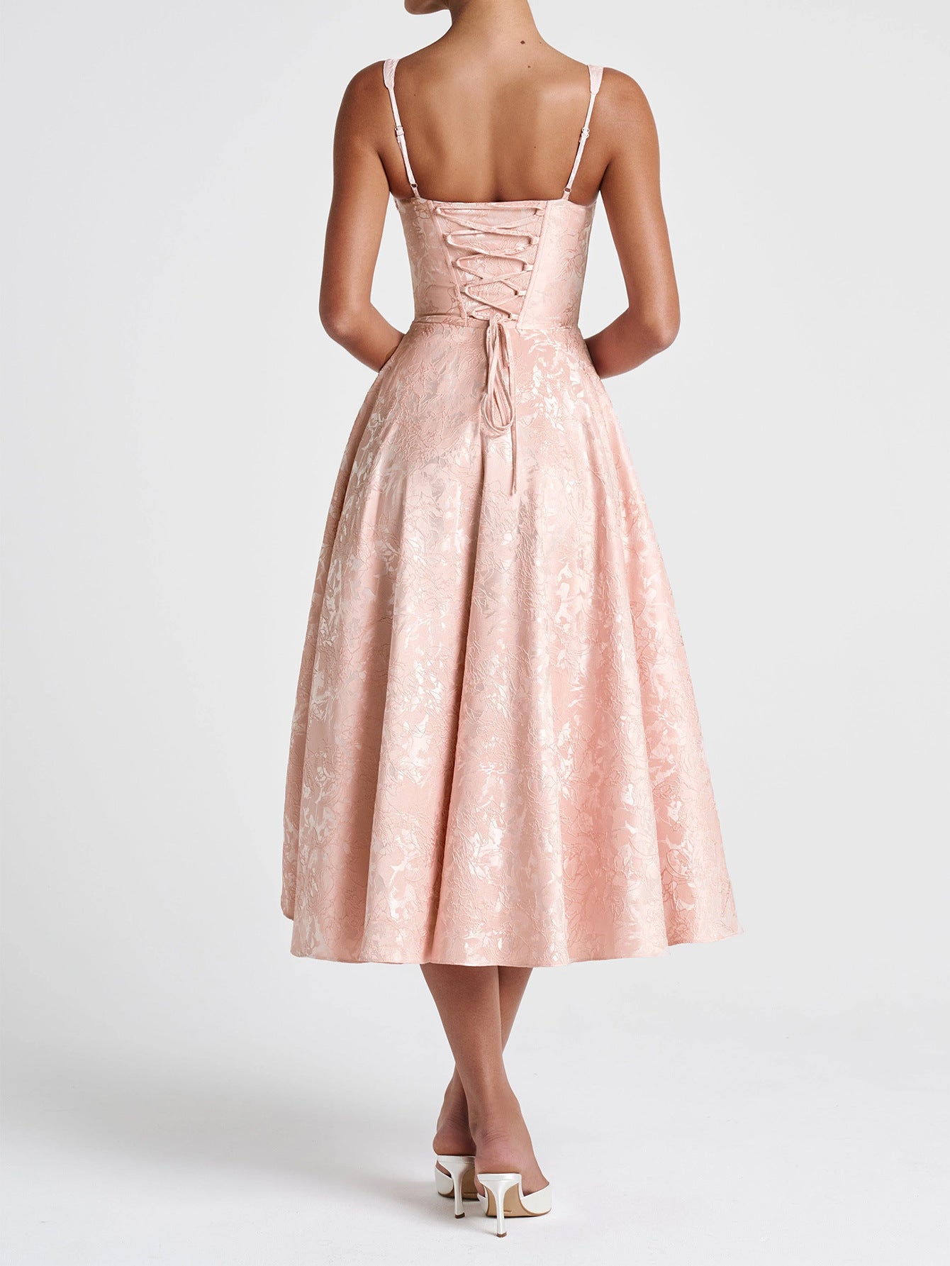 Robe Invitée Mariage CORAIL Florale Encolure Illusion Bretelles Élégantes