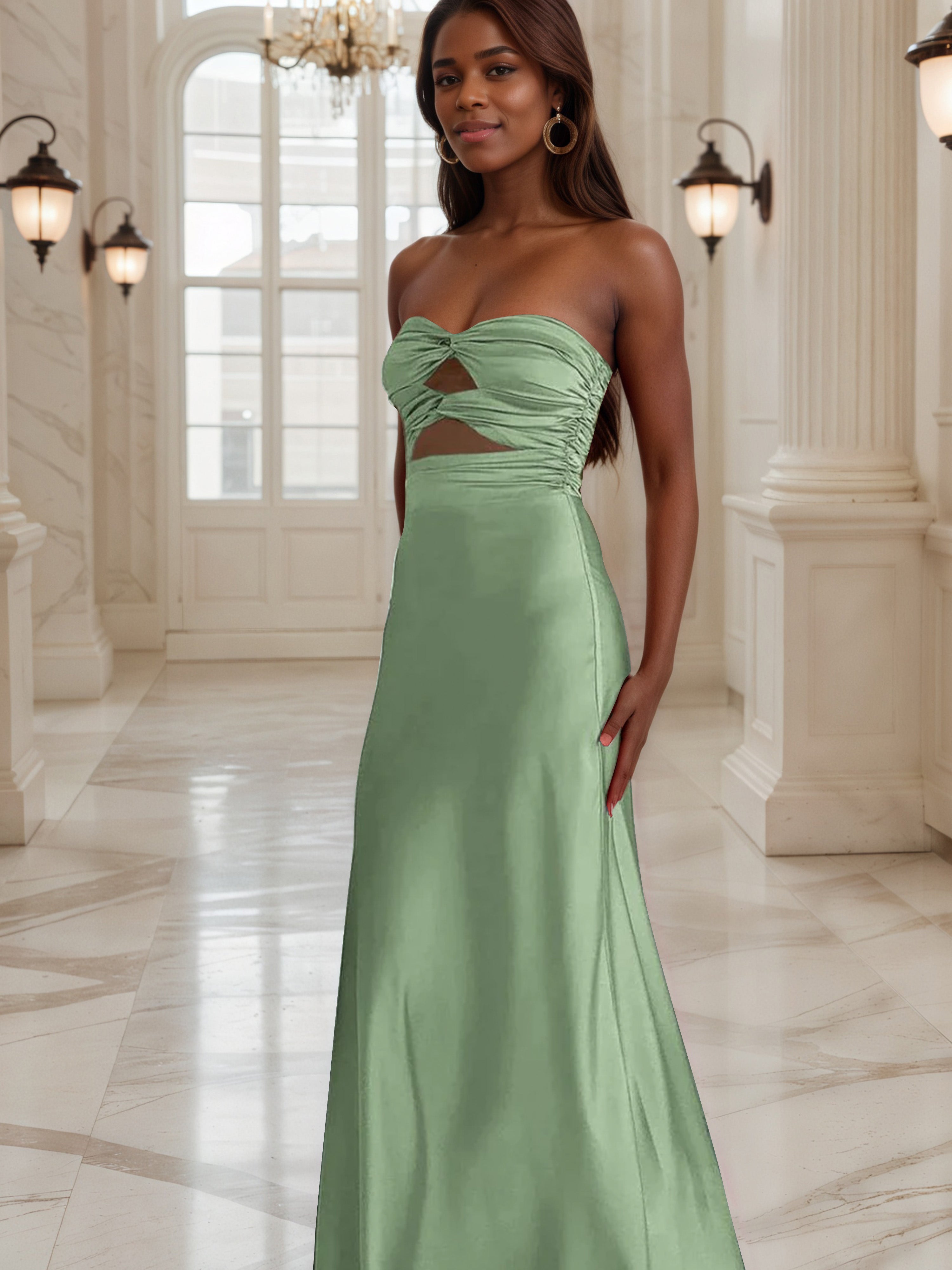 Robe de Soirée SAUGE POUDREE Robe Bustier Fourreau avec Ouverture en Forme de Trou