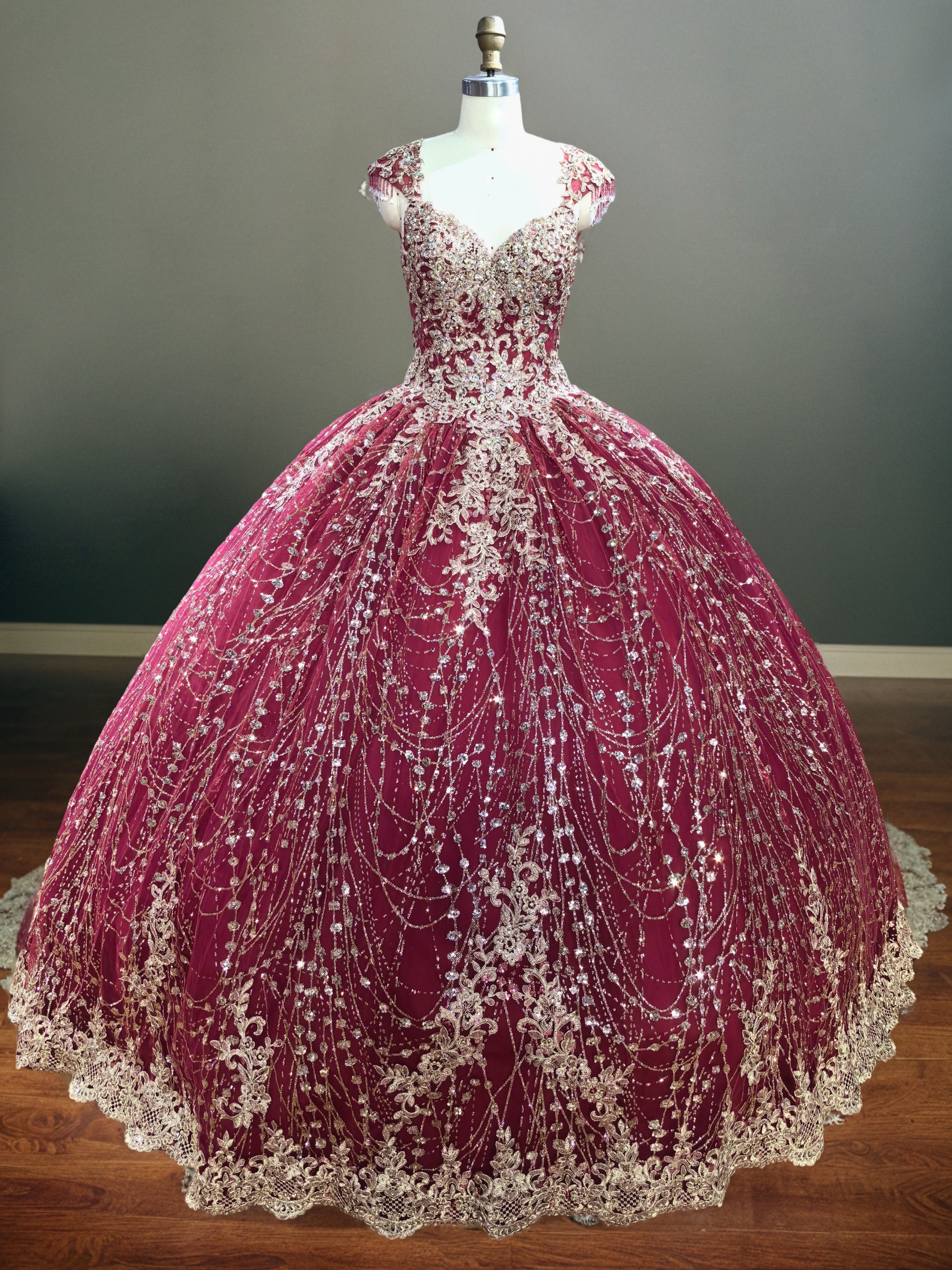 Col V Robe de Quinceanera en dentelle Ornée de Cristaux
