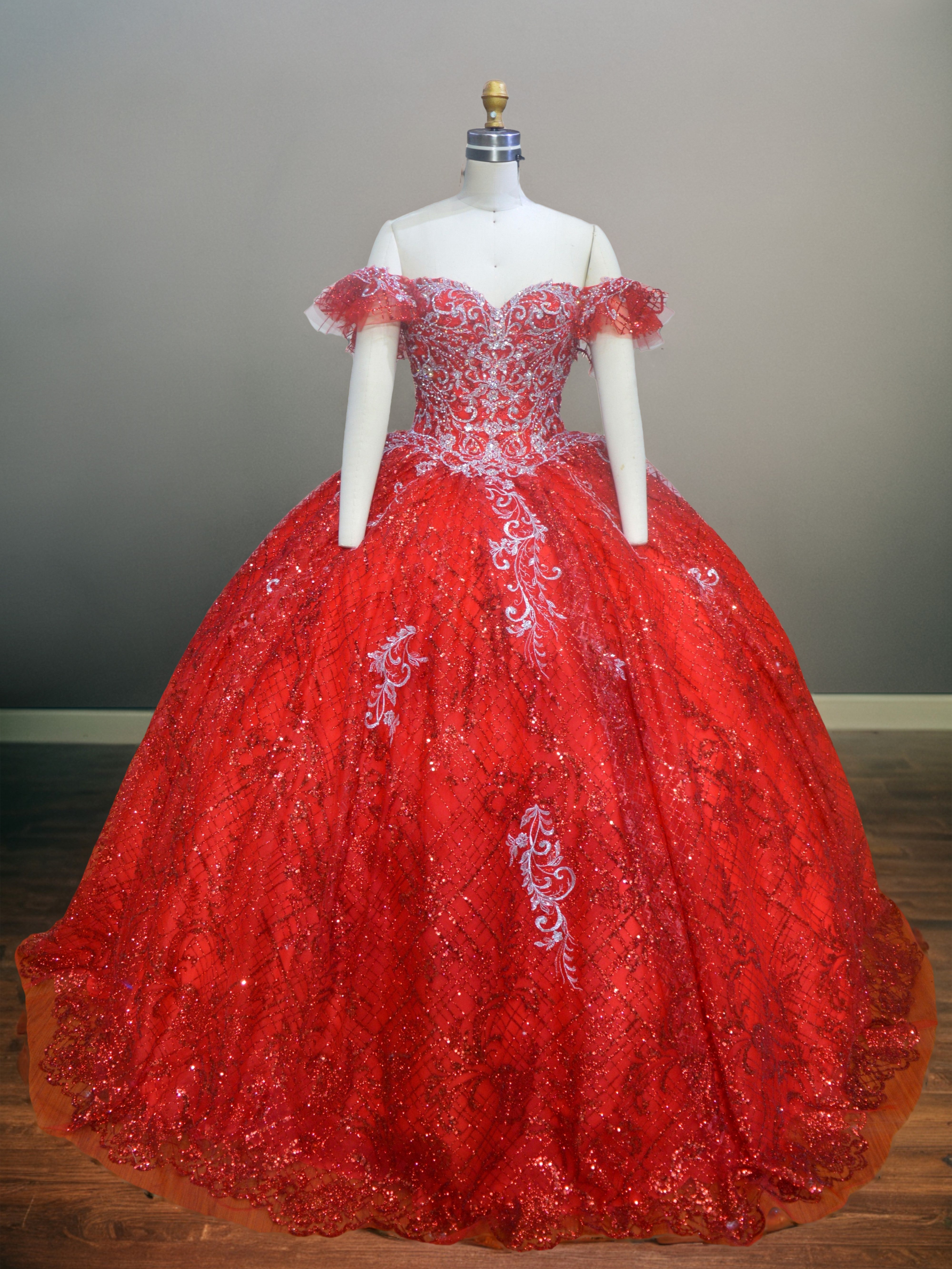 Épaule Dénudée Robe de Quinceanera à Paillettes en dentelle appliquée