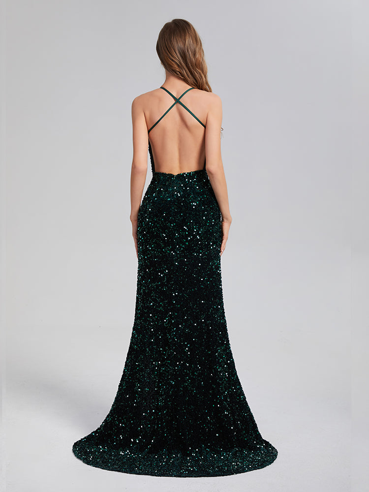 Brillante Paillettes Col V Dos Nu Robes de Soirée