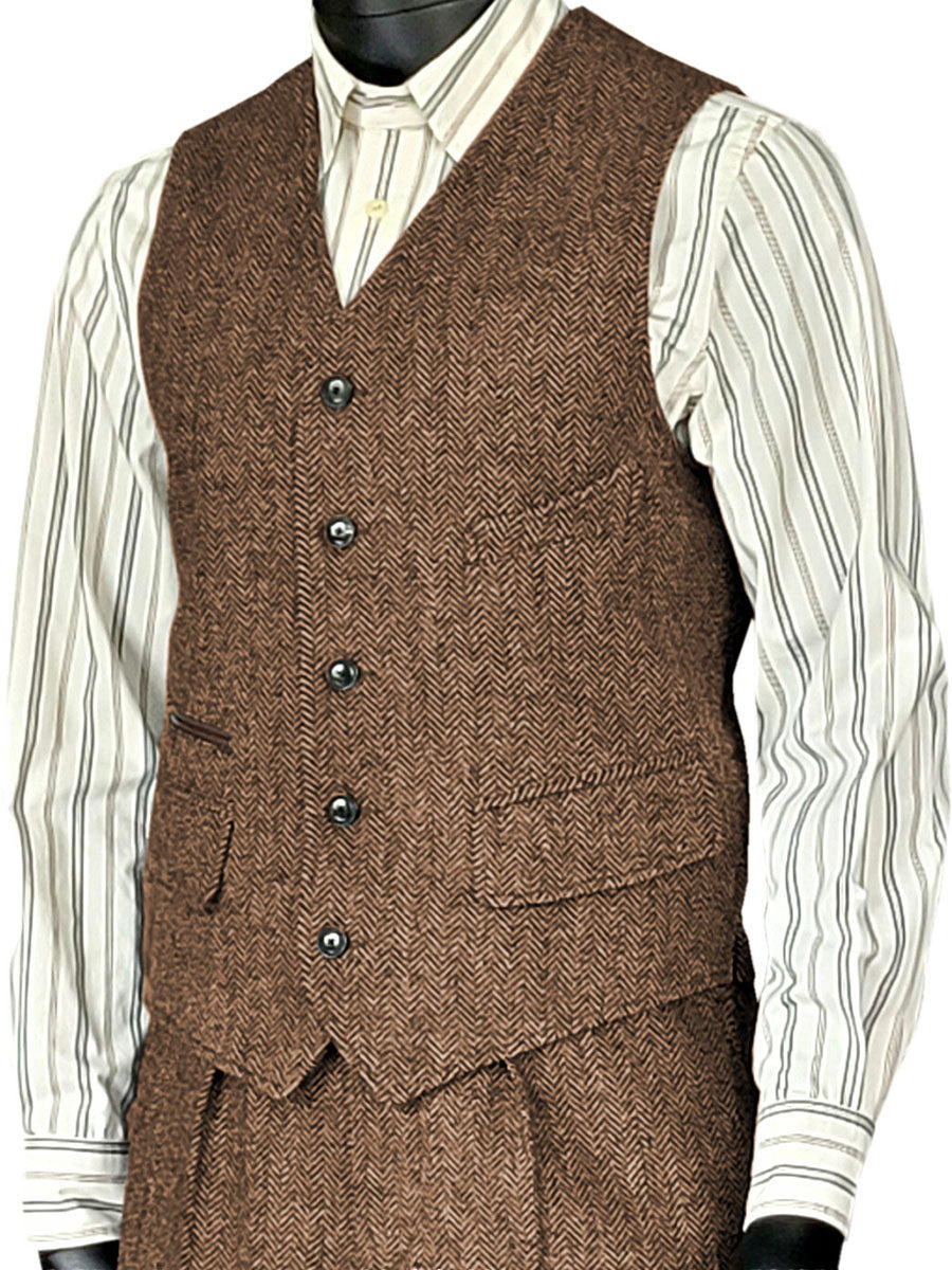 Gilet Homme à Motif Chevron et Poches en BRUN Multiples Élégance Utile pour Mariage et Cocktail