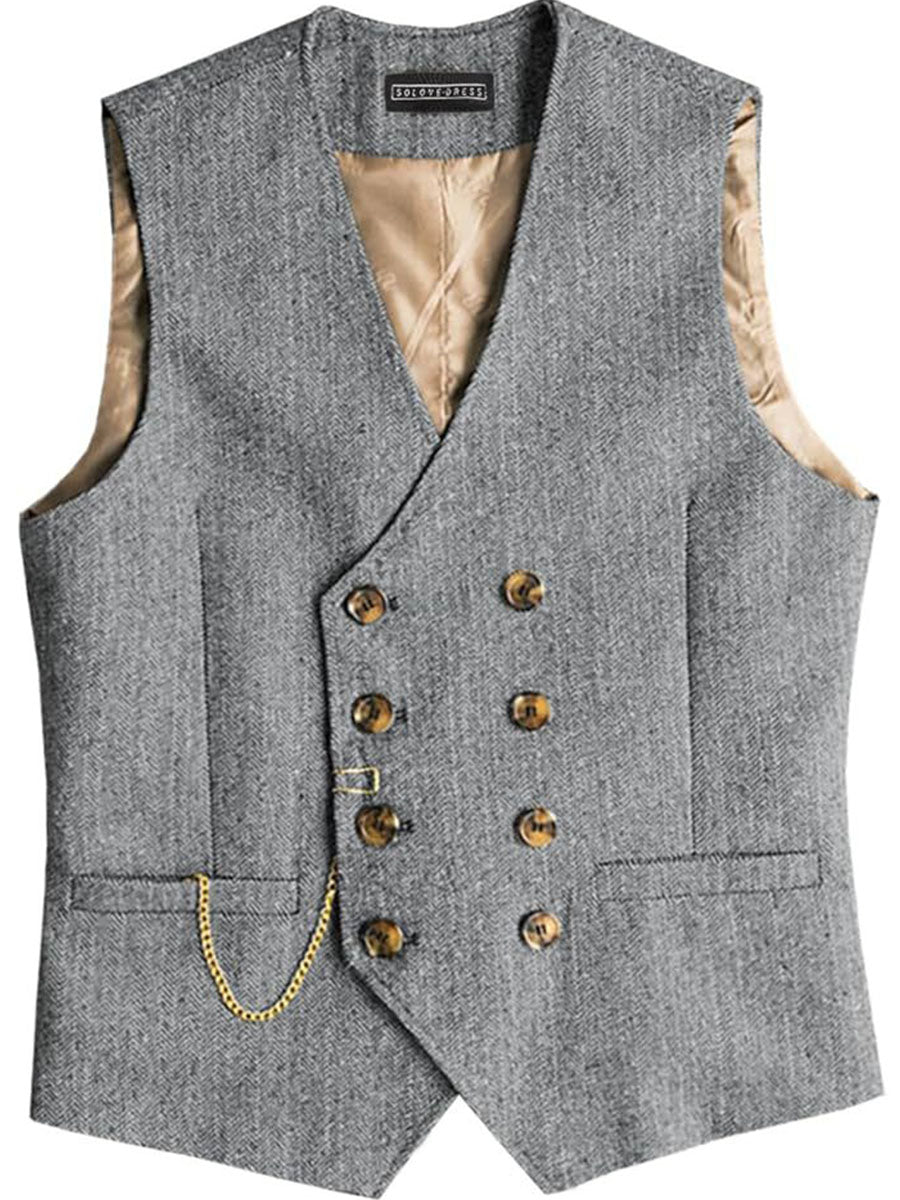 Gilet Homme en ARGENT Double-Épaule Haut de Gamme pour une Tenue d'Affaires Élégante