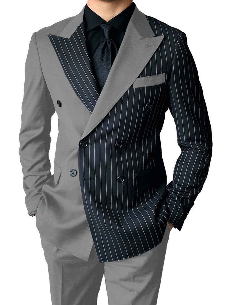 Costume Homme 2 Pièces en ARGENT à Couleurs Contrastées Style Audacieux pour Cérémonie et Affaires