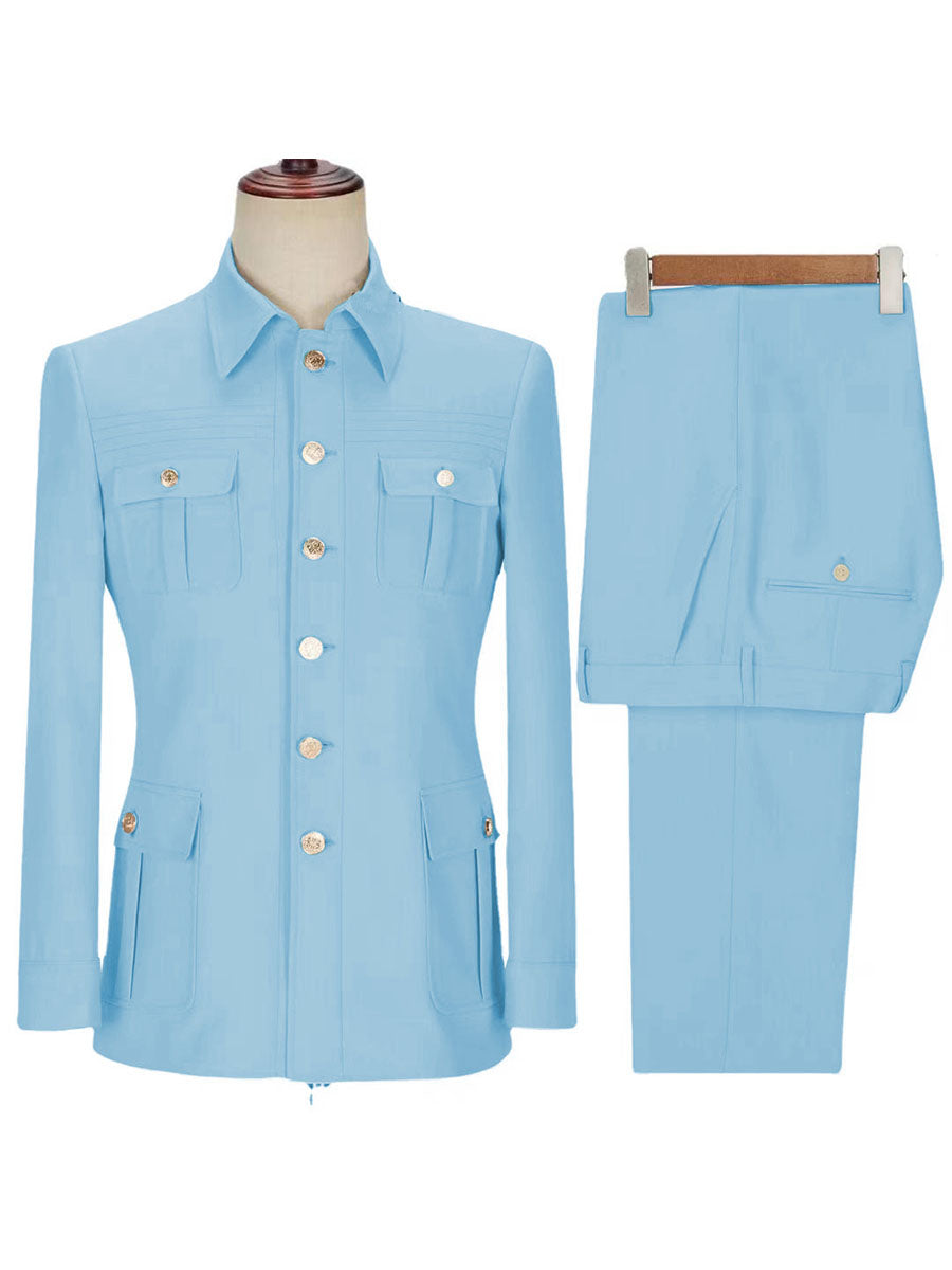 Ensemble Workwear Homme 2 Pièces en BLEU_CIEL (Veste + Pantalon) Style Utility-Chic Polyvalent