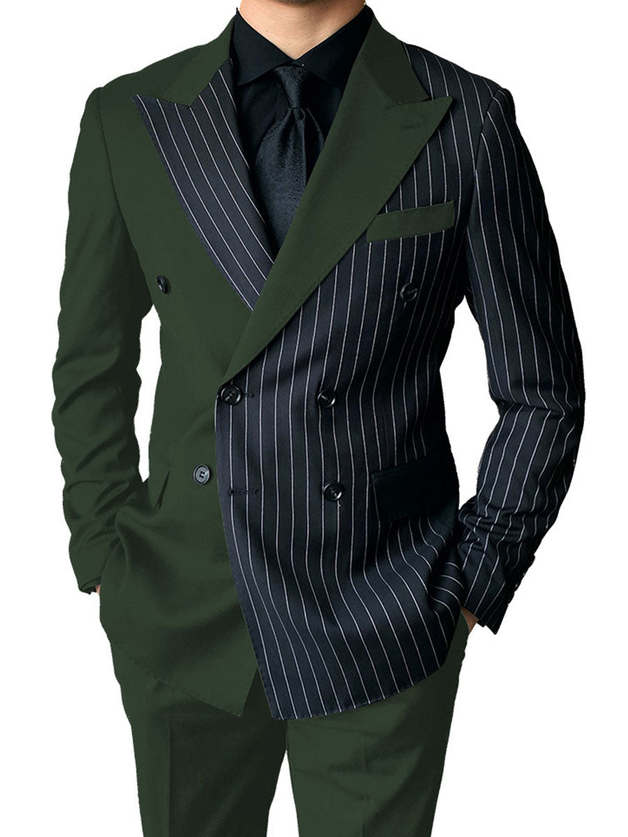 Costume Homme 2 Pièces en VERT_FONCE à Couleurs Contrastées Style Audacieux pour Cérémonie et Affaires
