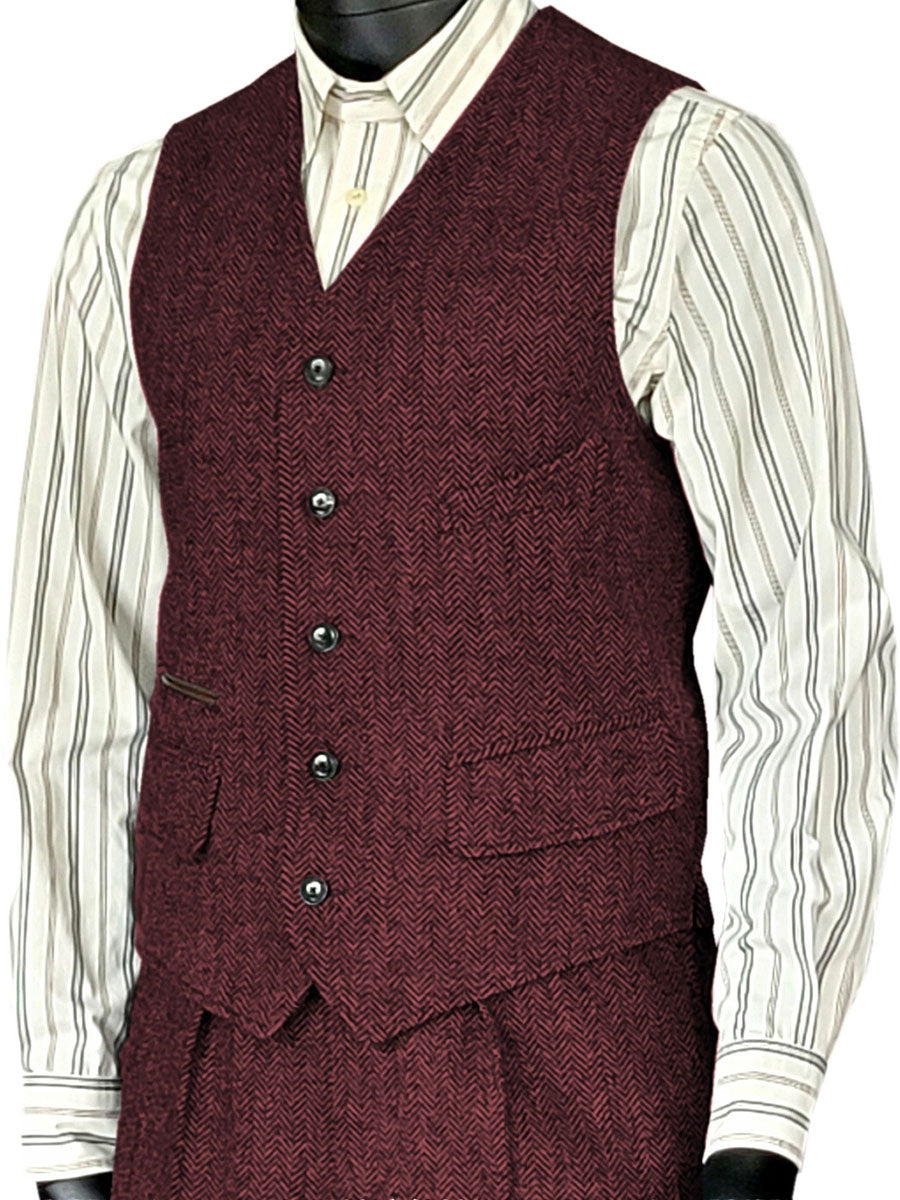 Gilet Homme à Motif Chevron et Poches en BORDEAUX Multiples Élégance Utile pour Mariage et Cocktail