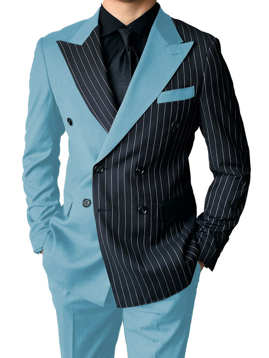 Costume Homme 2 Pièces en BLEU_CIEL à Couleurs Contrastées Style Audacieux pour Cérémonie et Affaires