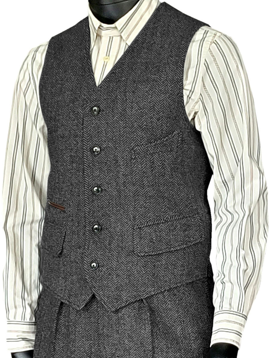 Gilet Homme à Motif Chevron et Poches en GRIS_ACIER Multiples Élégance Utile pour Mariage et Cocktail