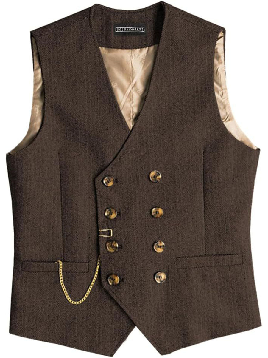 Gilet Homme en CAFE Double-Épaule Haut de Gamme pour une Tenue d'Affaires Élégante