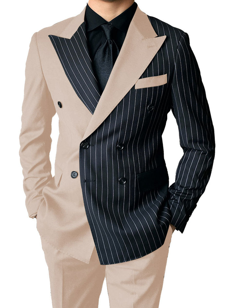 Costume Homme 2 Pièces en IVOIRE à Couleurs Contrastées Style Audacieux pour Cérémonie et Affaires