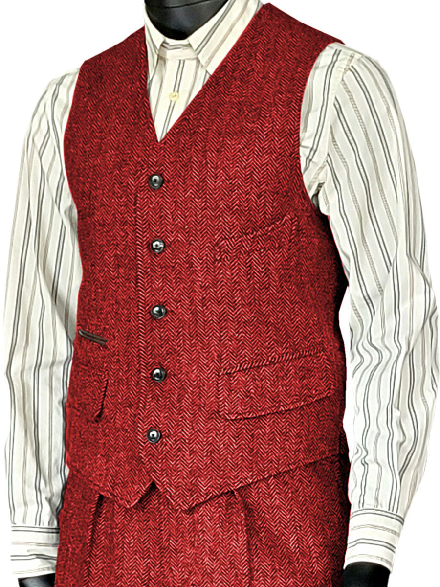Gilet Homme à Motif Chevron et Poches en ROUGE Multiples Élégance Utile pour Mariage et Cocktail