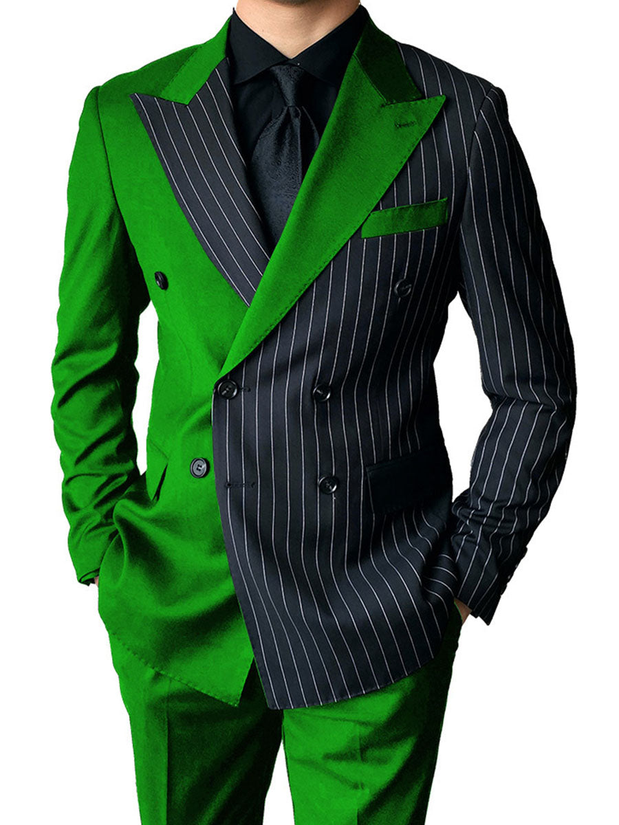 Costume Homme 2 Pièces en VERT à Couleurs Contrastées Style Audacieux pour Cérémonie et Affaires