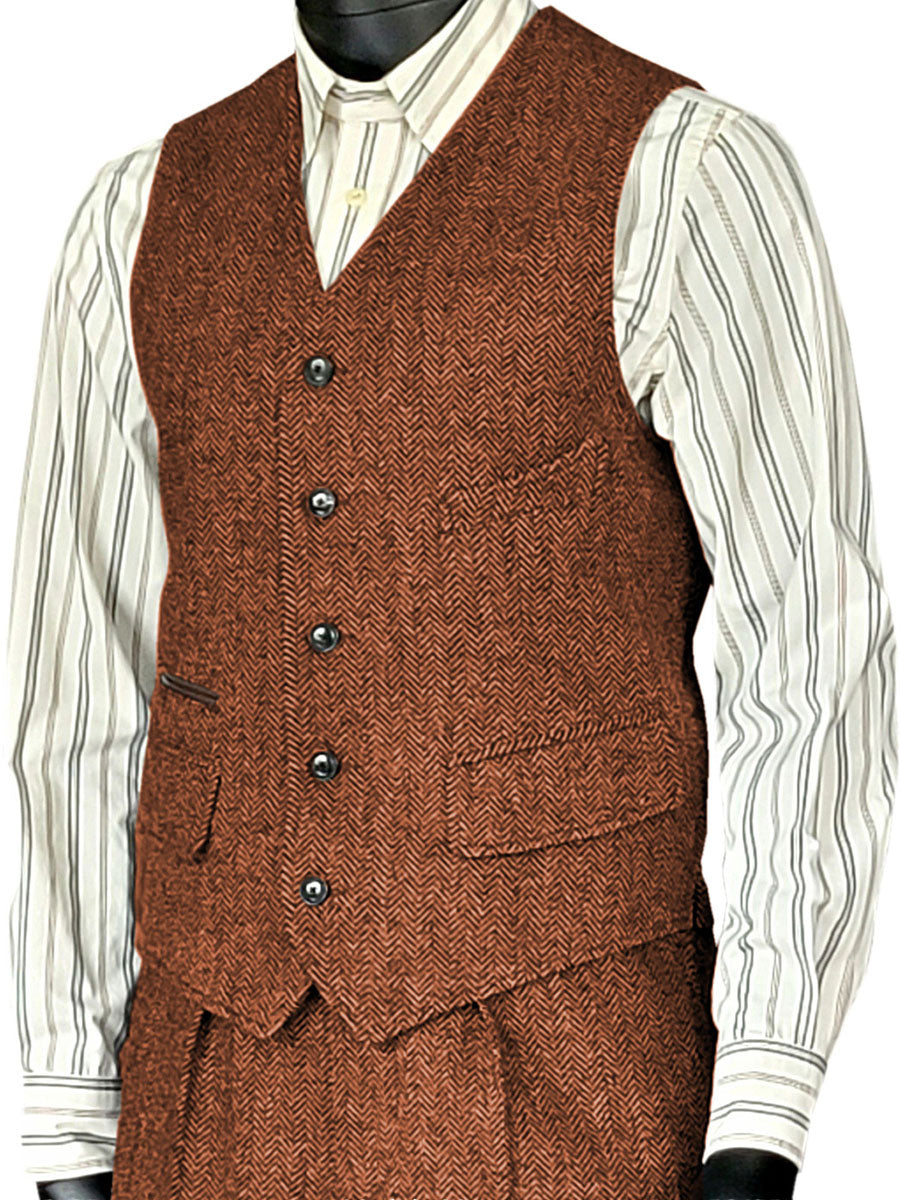 Gilet Homme à Motif Chevron et Poches en ORANGE Multiples Élégance Utile pour Mariage et Cocktail